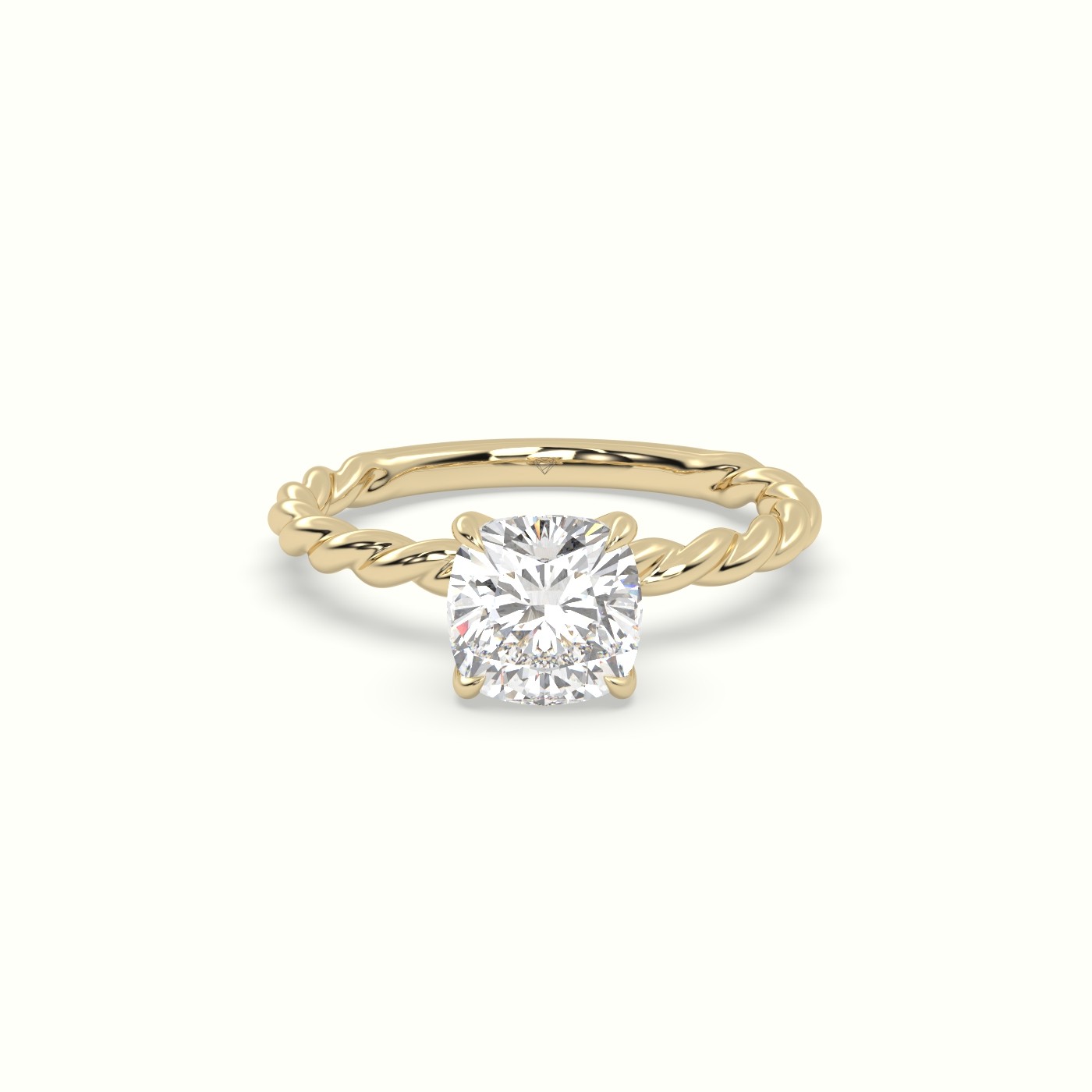 18K Yellow Gold Cushion Cut Diamond Solitaire Engagement Ring