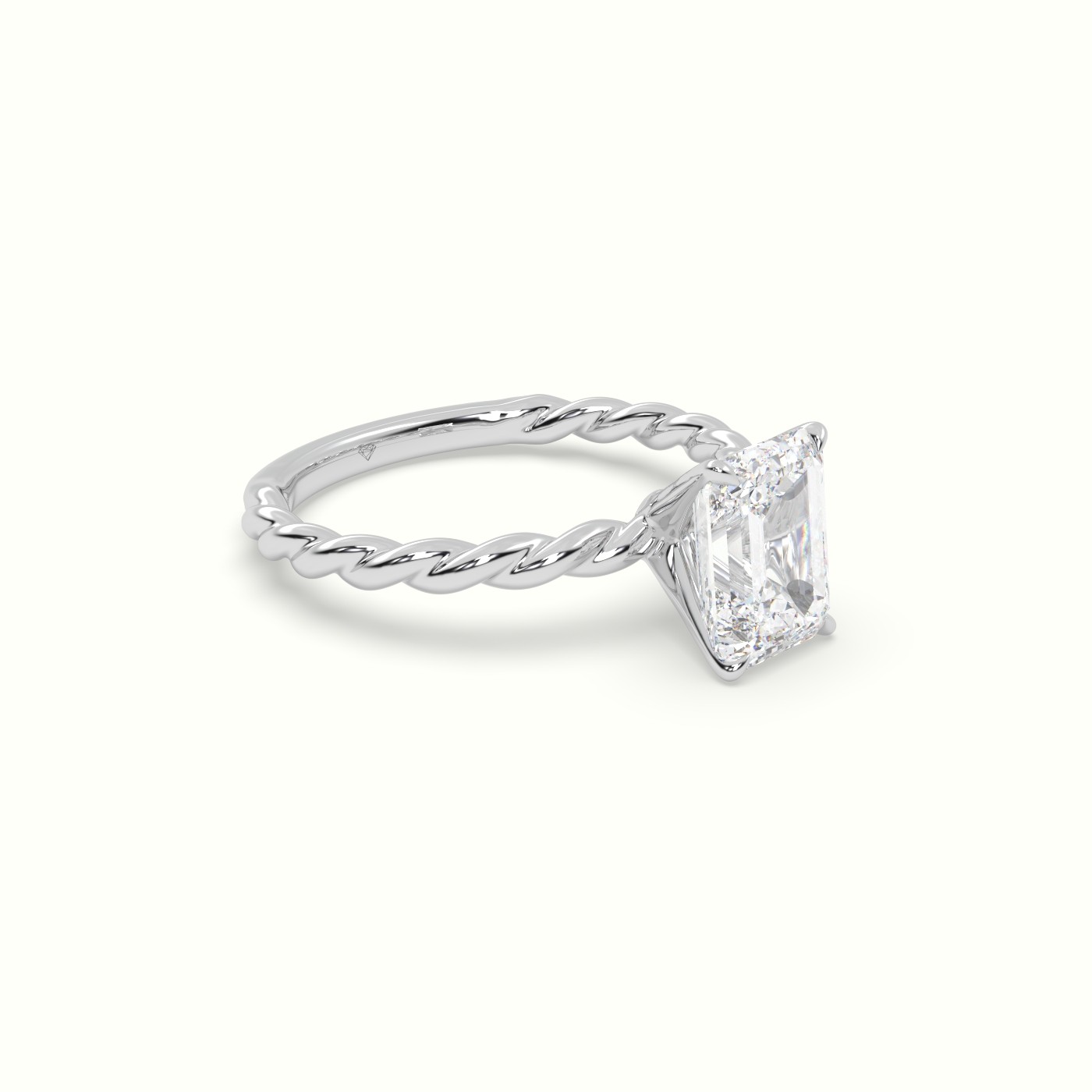 18K White Gold Emerald Cut Diamond Solitaire Engagement Ring