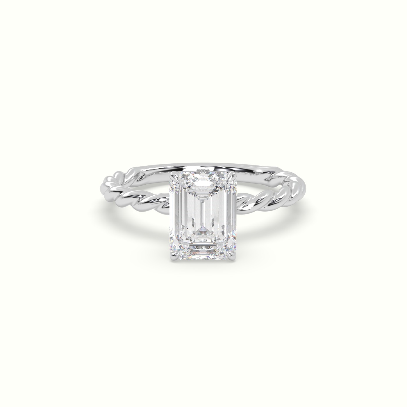 18K White Gold Emerald Cut Diamond Solitaire Engagement Ring