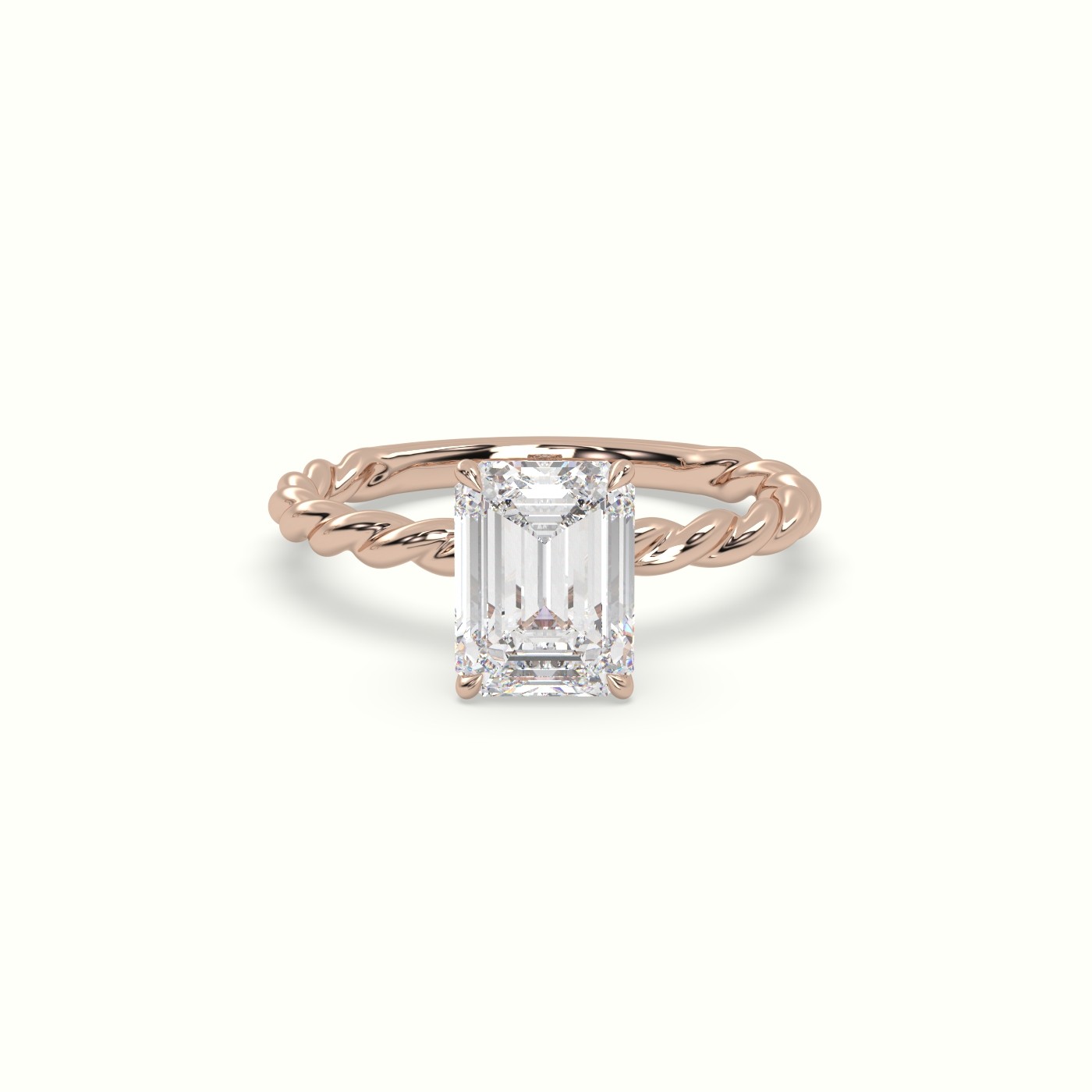 18K Rose Gold Emerald Cut Diamond Solitaire Engagement Ring