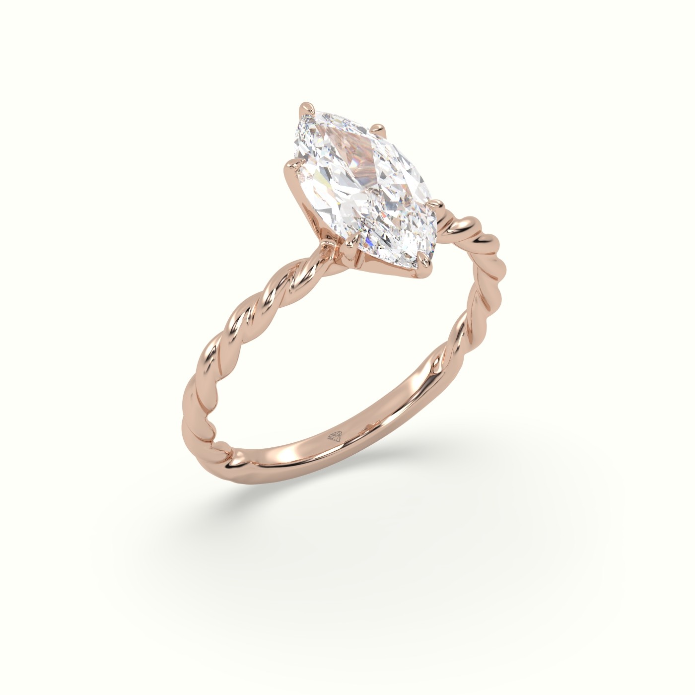 18K Rose Gold Marquise Cut Diamond Solitaire Engagement Ring