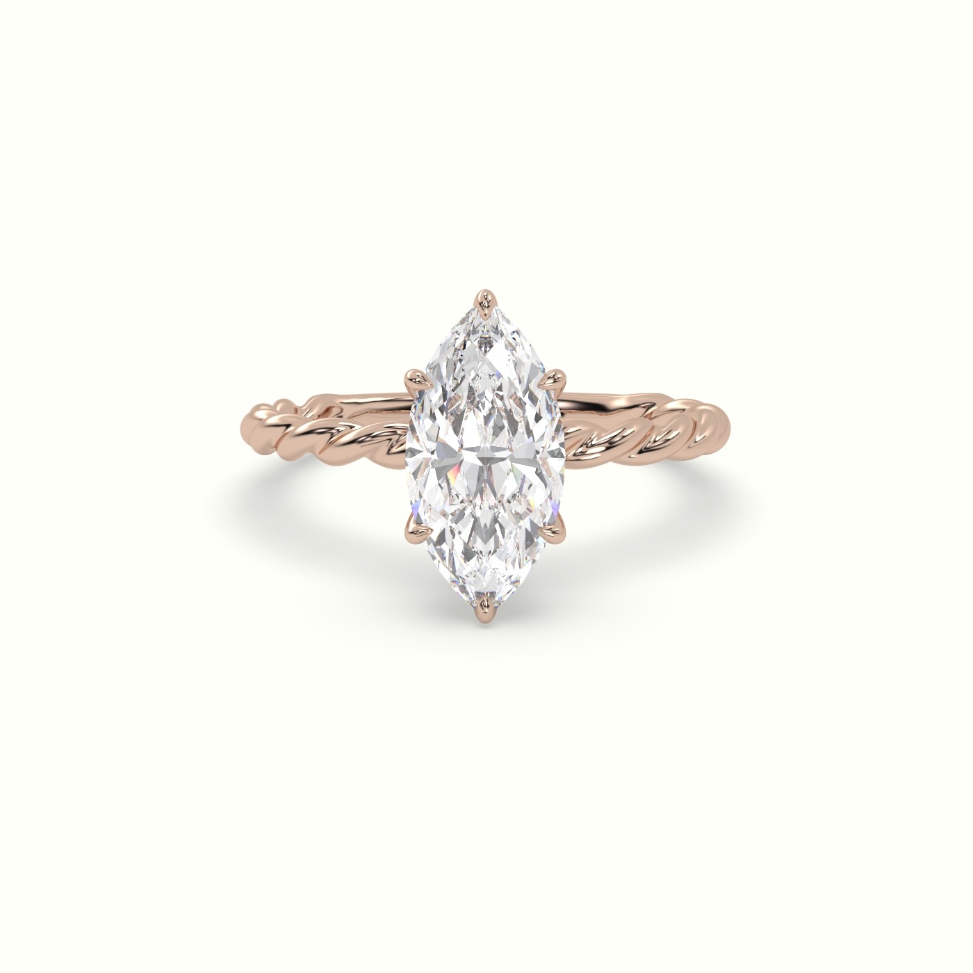 18K Rose Gold Marquise Cut Diamond Solitaire Engagement Ring