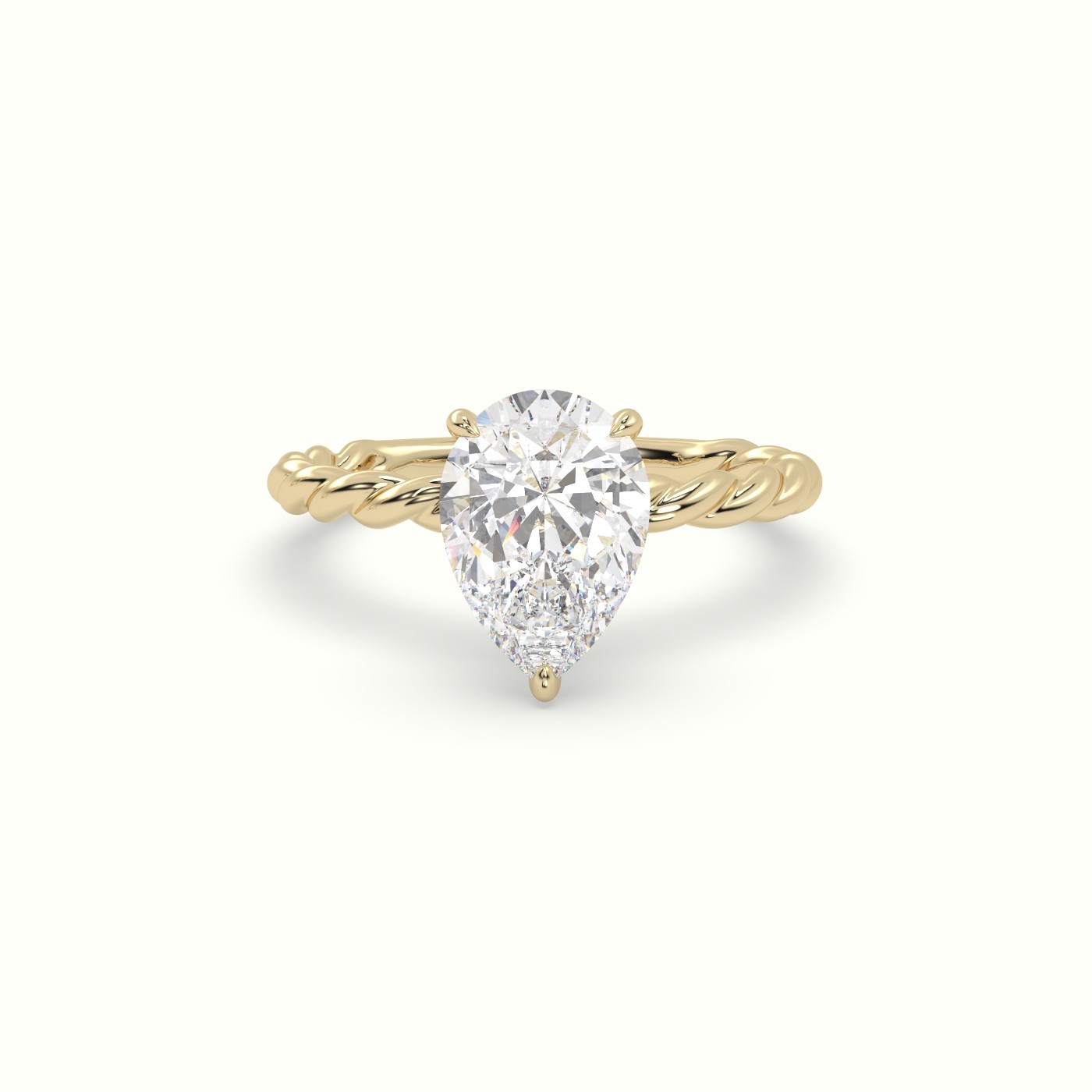 18K Yellow Gold Pear Cut Diamond Solitaire Engagement Ring