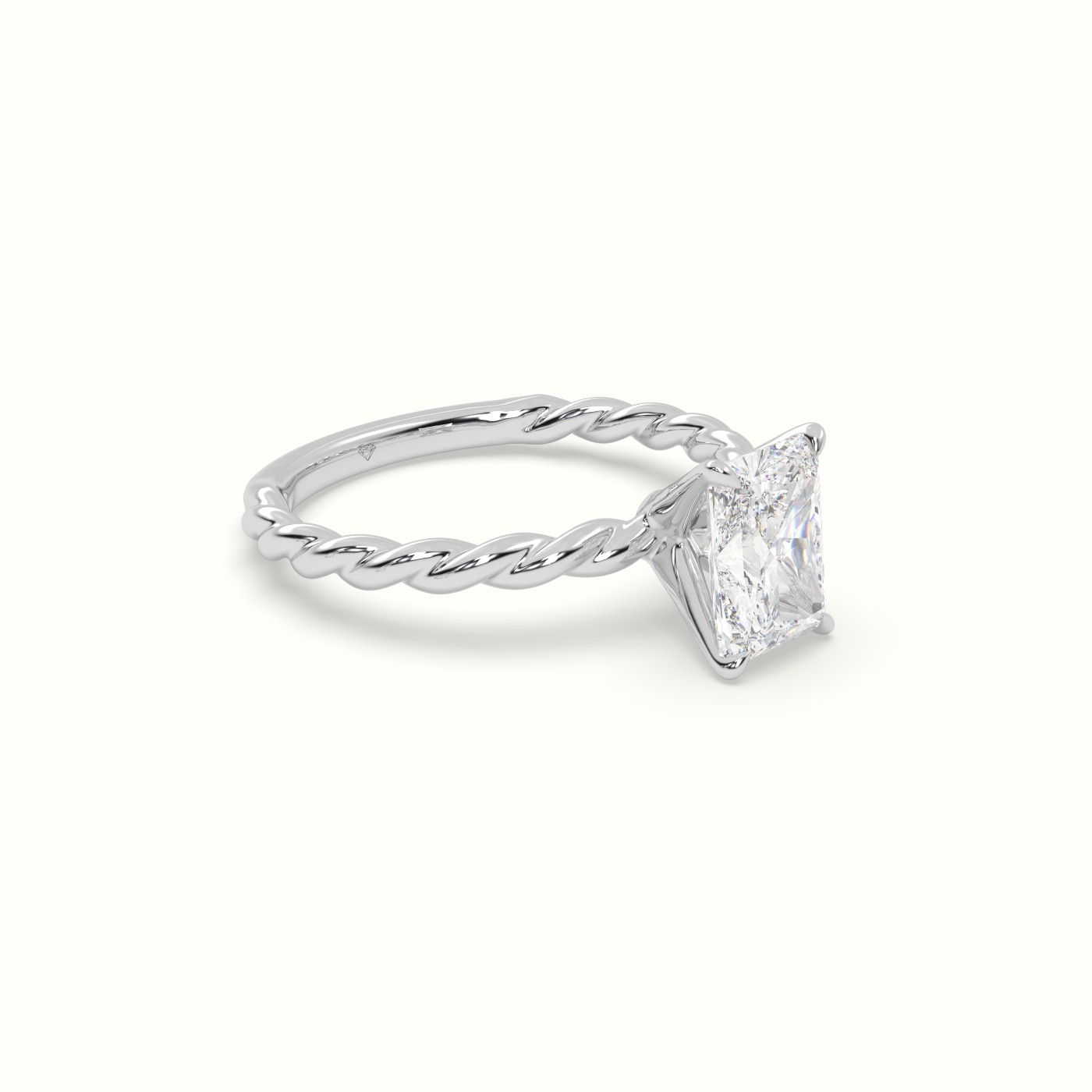 18K White Gold Radiant Cut Diamond Solitaire Engagement Ring