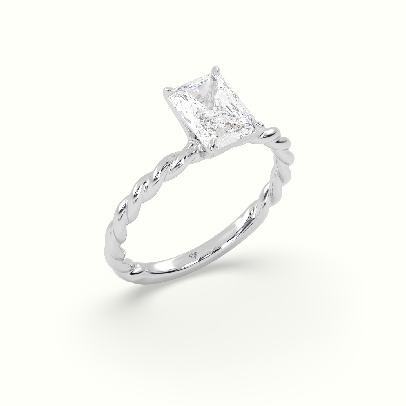 18K White Gold Radiant Cut Diamond Solitaire Engagement Ring