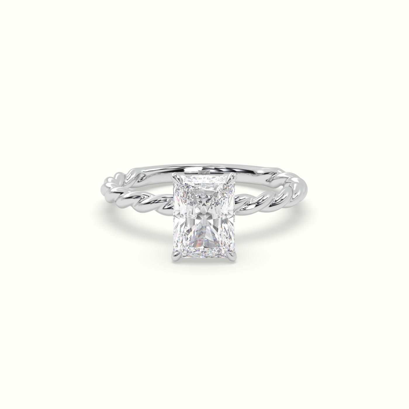 18K White Gold Radiant Cut Diamond Solitaire Engagement Ring