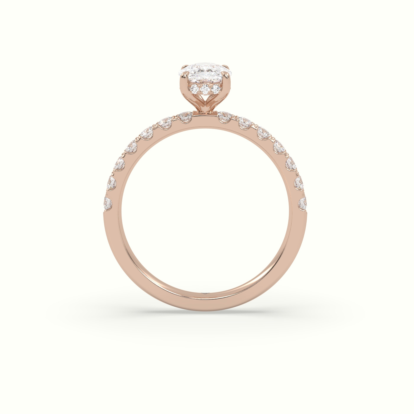 18K Rose Gold Cushion Cut Hidden Halo Side Stone Engagement Ring