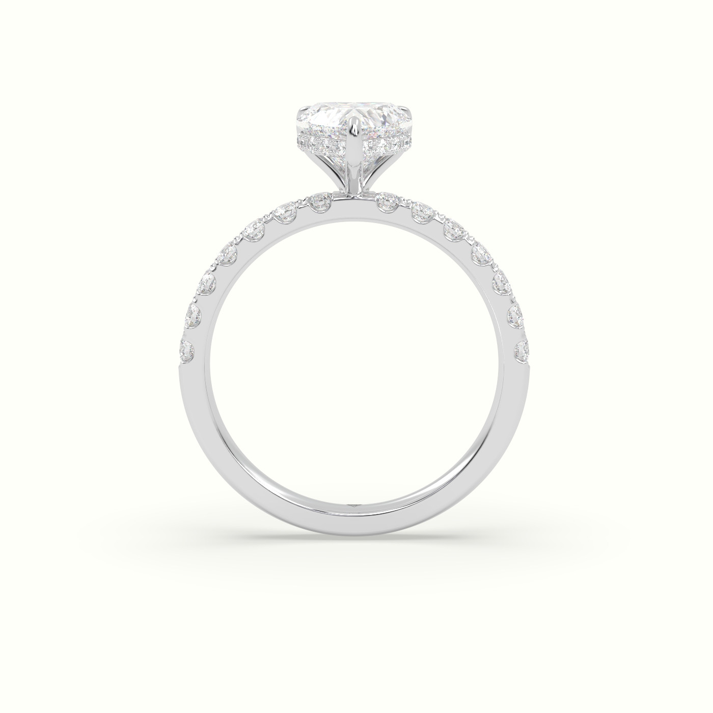 18K White Gold Heart Cut Hidden Halo Side Stone Engagement Ring