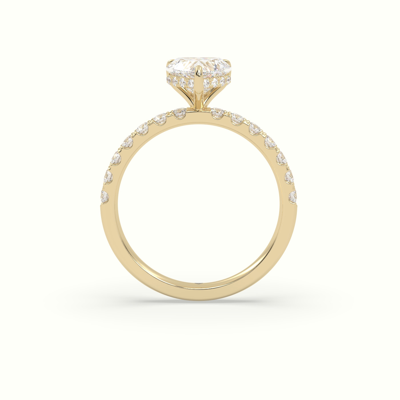 18K Yellow Gold Heart Cut Hidden Halo Side Stone Engagement Ring