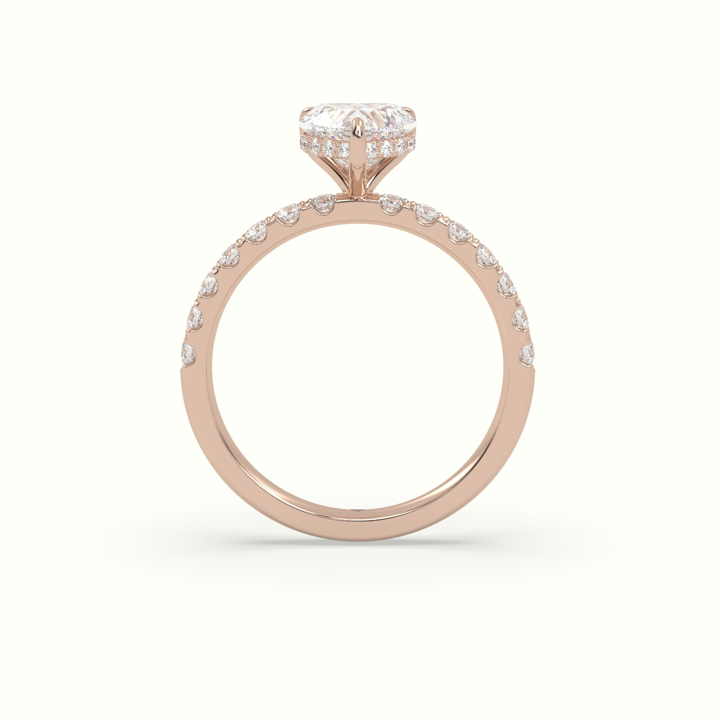 18K Rose Gold Heart Cut Hidden Halo Side Stone Engagement Ring