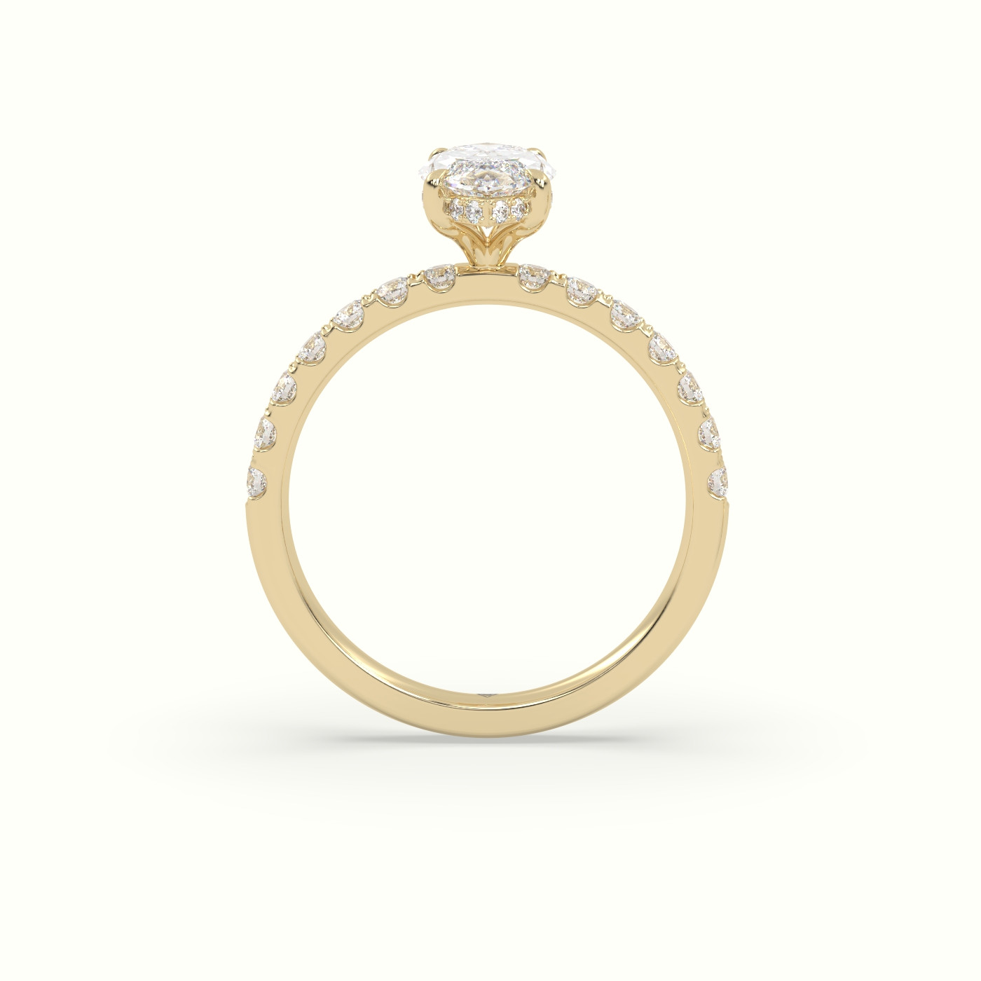18K Yellow Gold Marquise Cut Hidden Halo Side Stone Engagement Ring