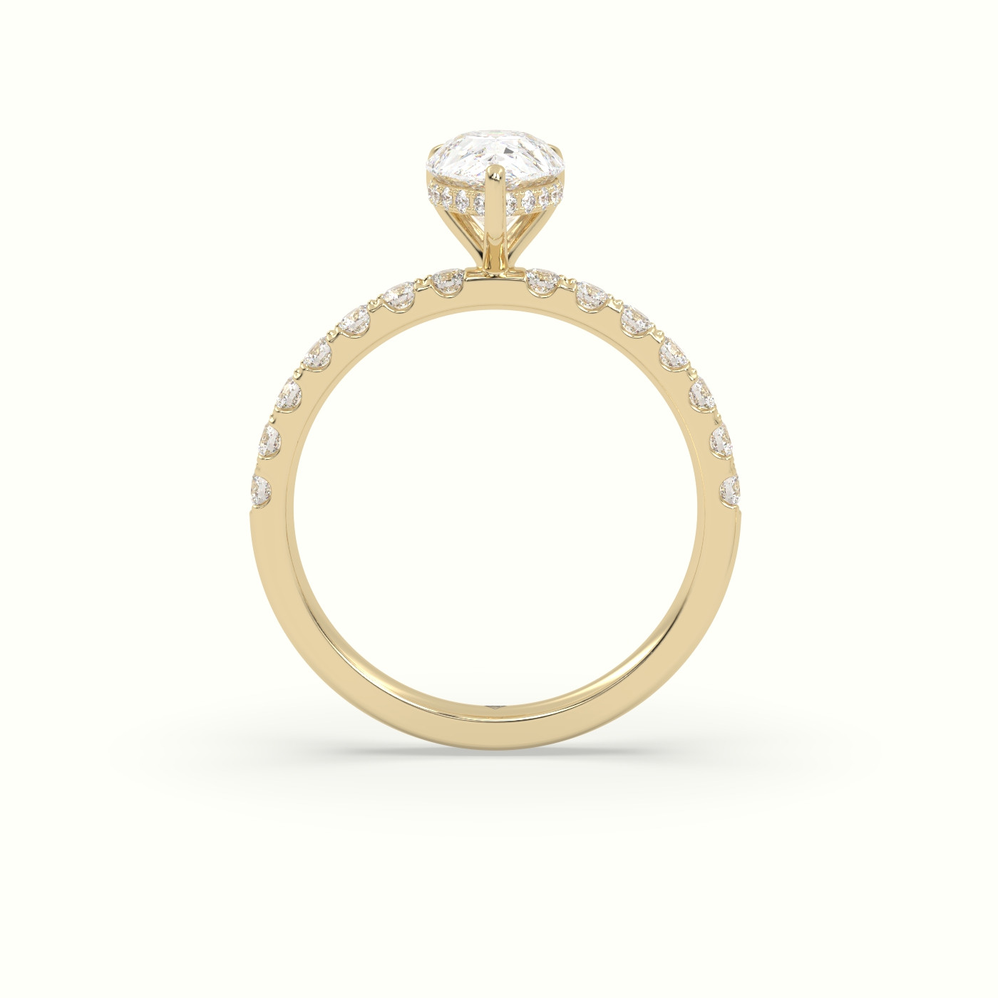 18K Yellow Gold Pear Cut Hidden Halo Side Stone Engagement Ring