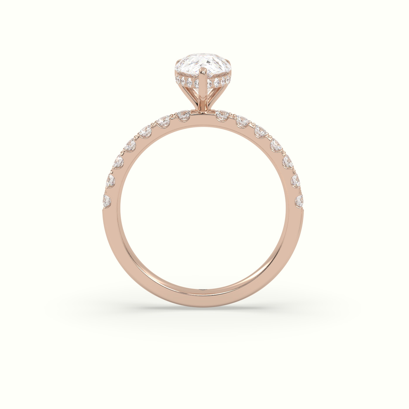 18K Rose Gold Pear Cut Hidden Halo Side Stone Engagement Ring