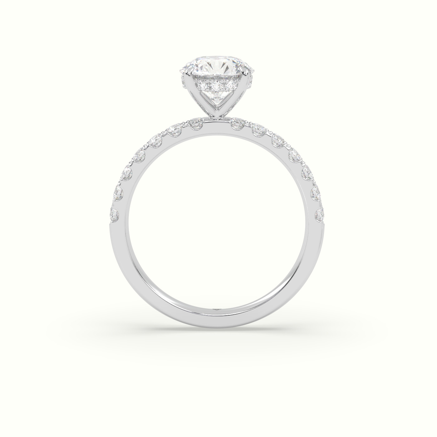 18K White Gold Round Cut Hidden Halo Side Stone Engagement Ring