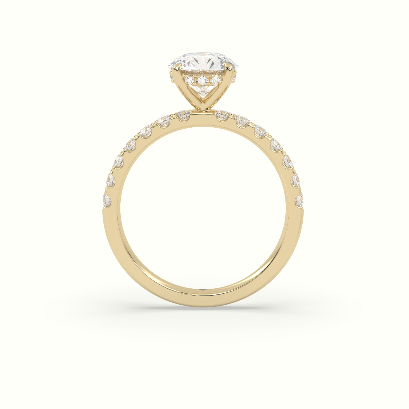 18K Yellow Gold Round Cut Hidden Halo Side Stone Engagement Ring