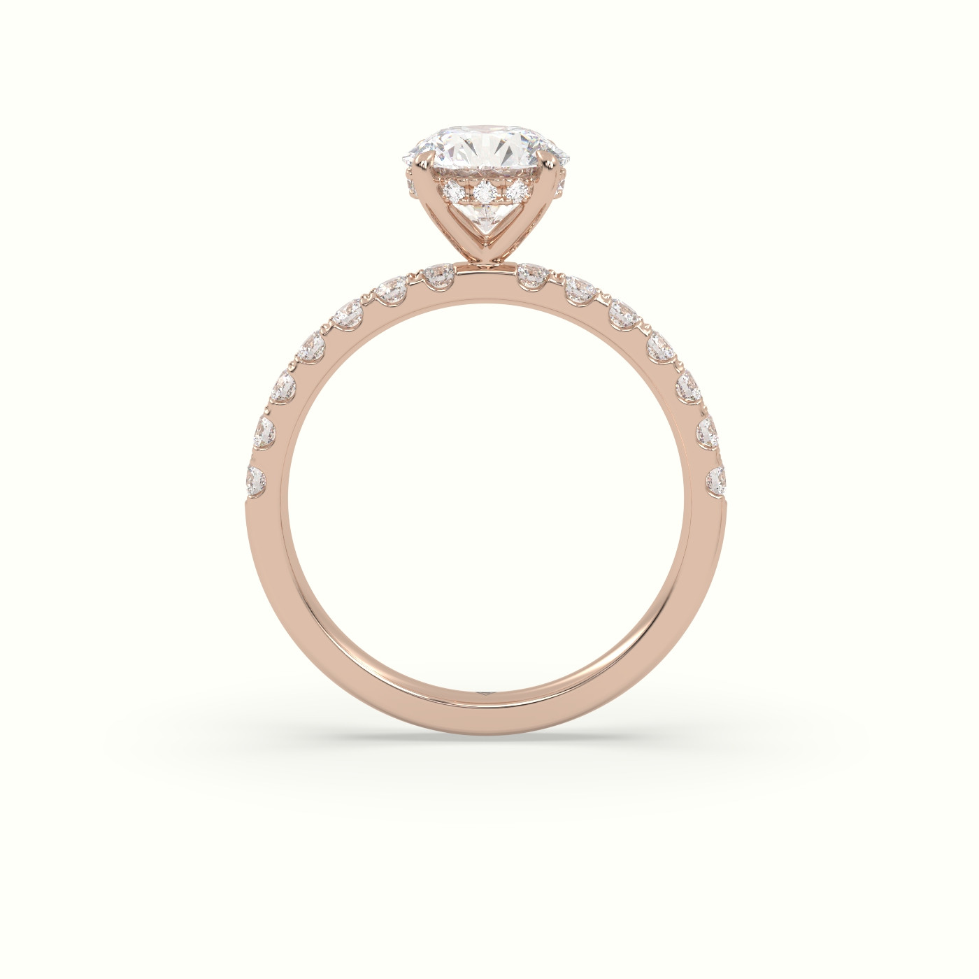 18K Rose Gold Round Cut Hidden Halo Side Stone Engagement Ring