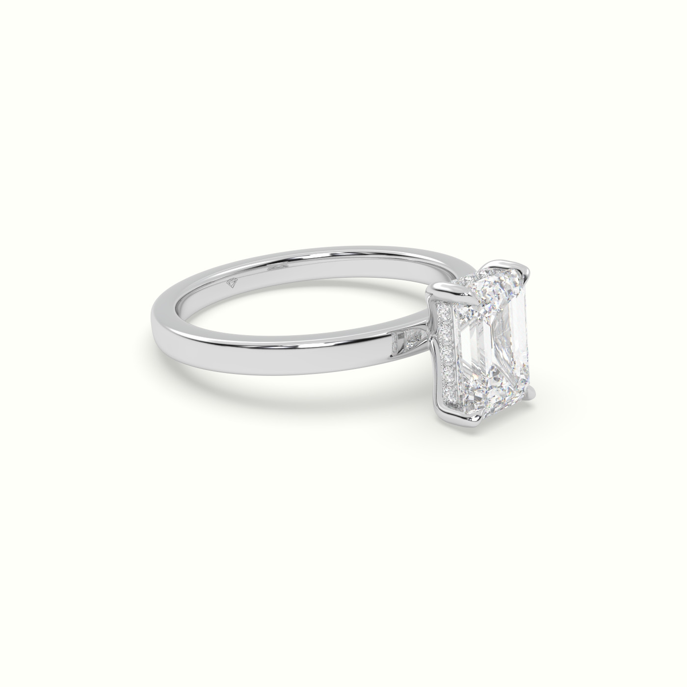 18K White Gold Emerald Cut Hidden Halo Engagement Ring
