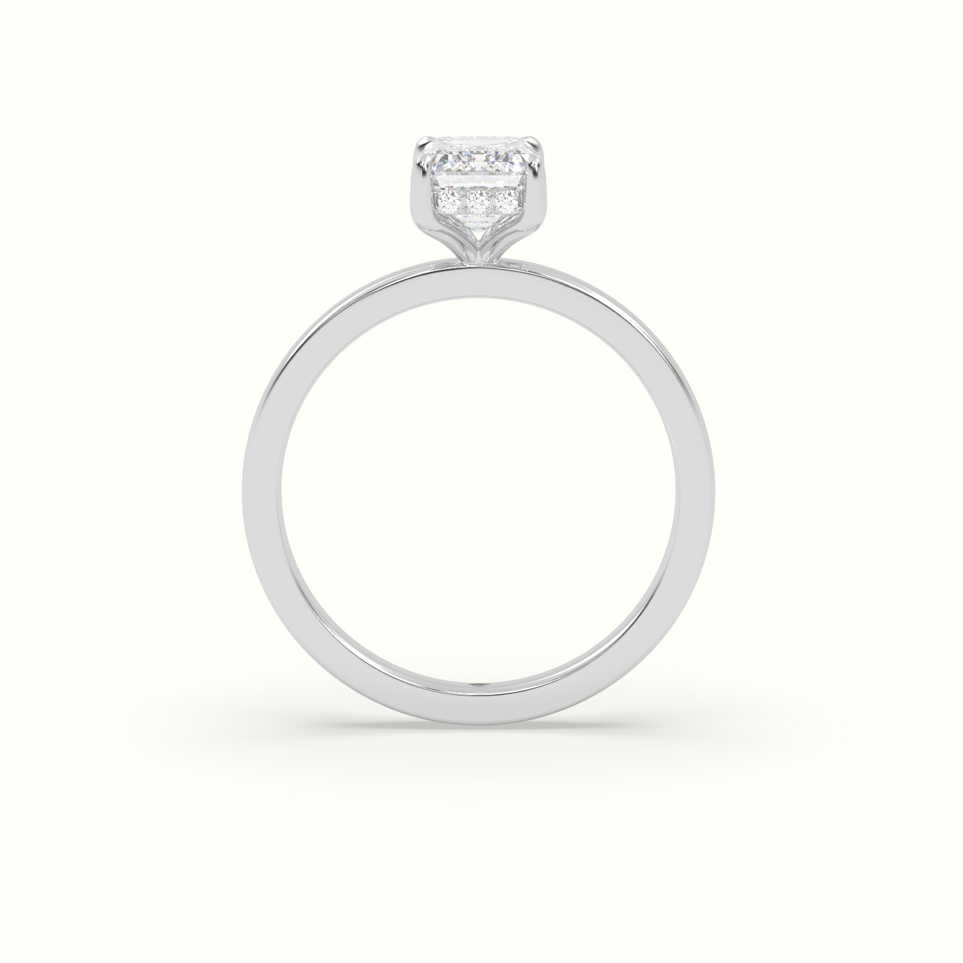 18K White Gold Emerald Cut Hidden Halo Engagement Ring