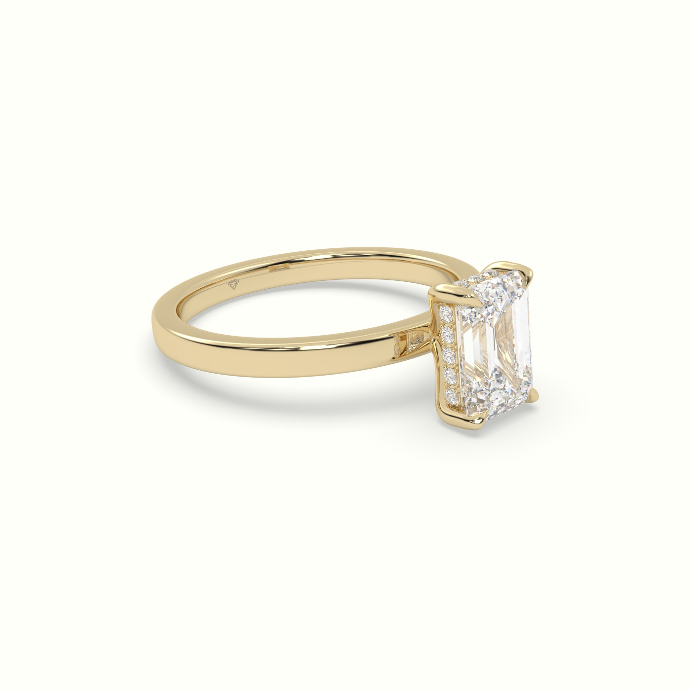 18K Yellow Gold Emerald Cut Hidden Halo Engagement Ring
