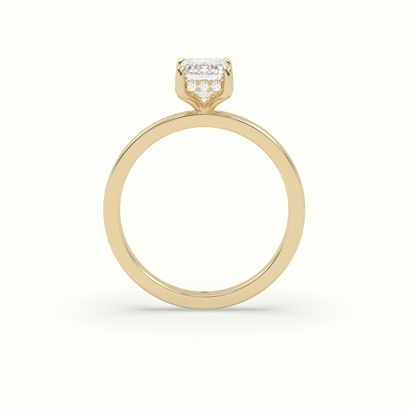 18K Yellow Gold Emerald Cut Hidden Halo Engagement Ring