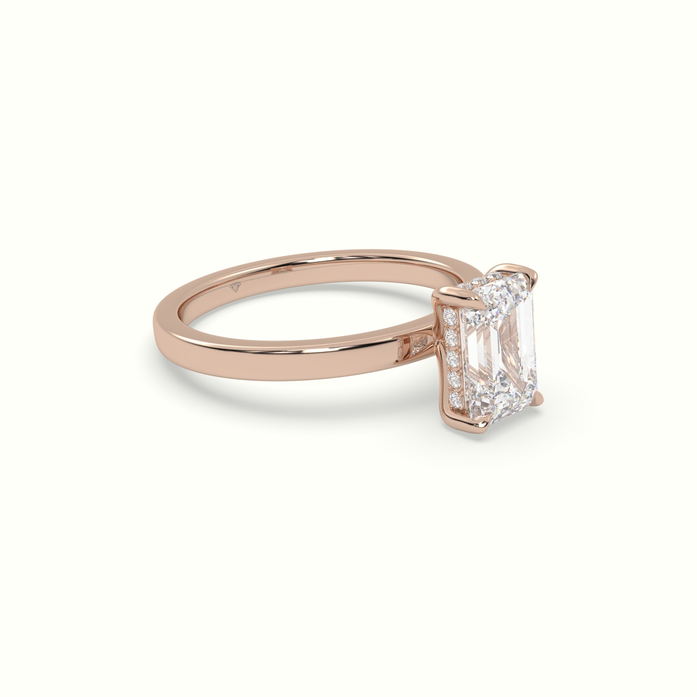 18K Rose Gold Emerald Cut Hidden Halo Engagement Ring