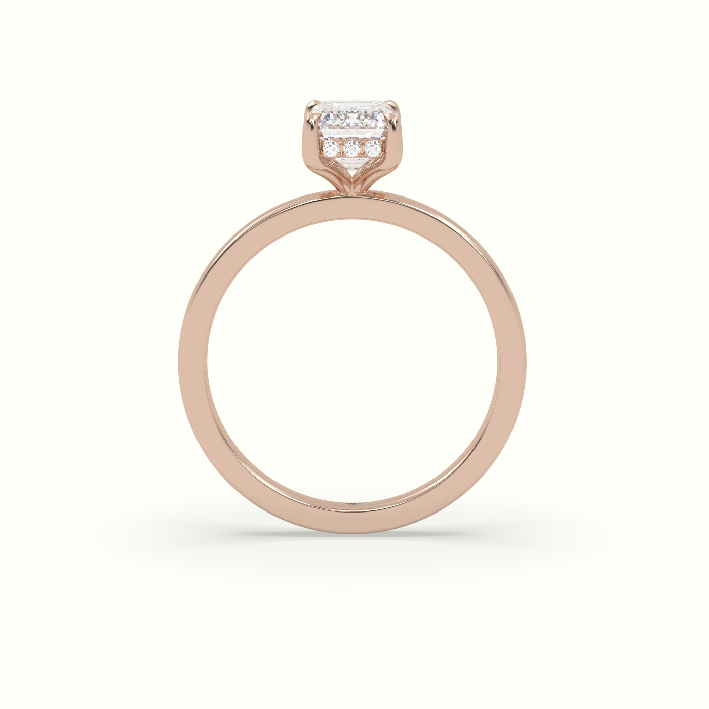 18K Rose Gold Emerald Cut Hidden Halo Engagement Ring
