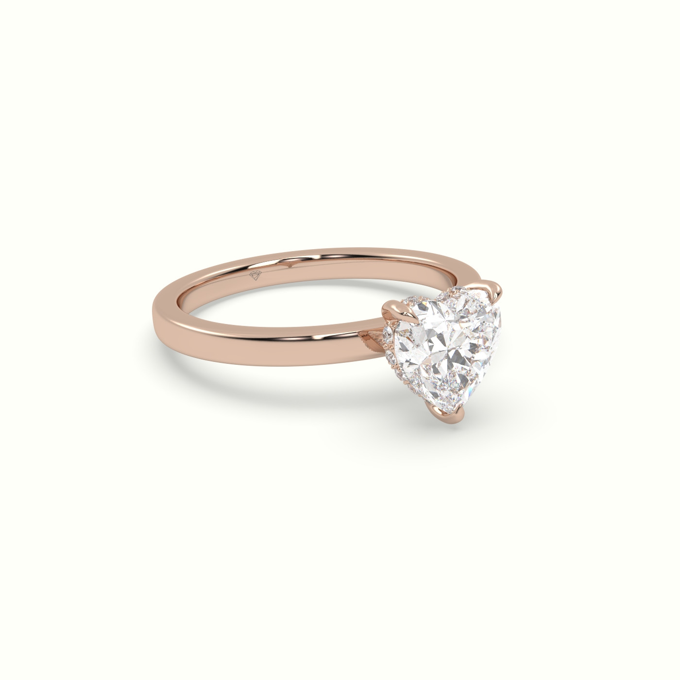 18K Rose Gold Heart Cut Hidden Halo Engagement Ring