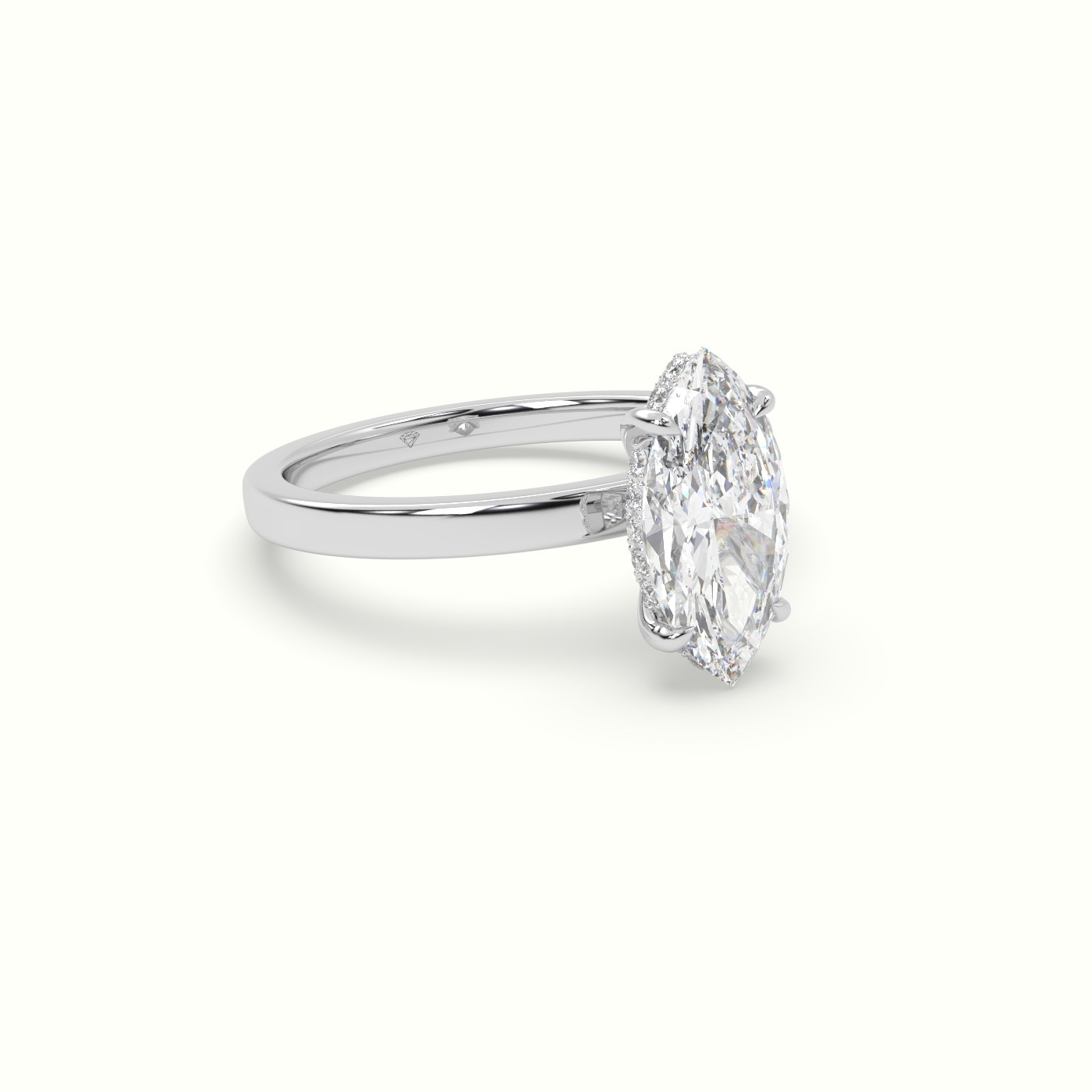 18K White Gold Marquise Cut Hidden Halo Engagement Ring