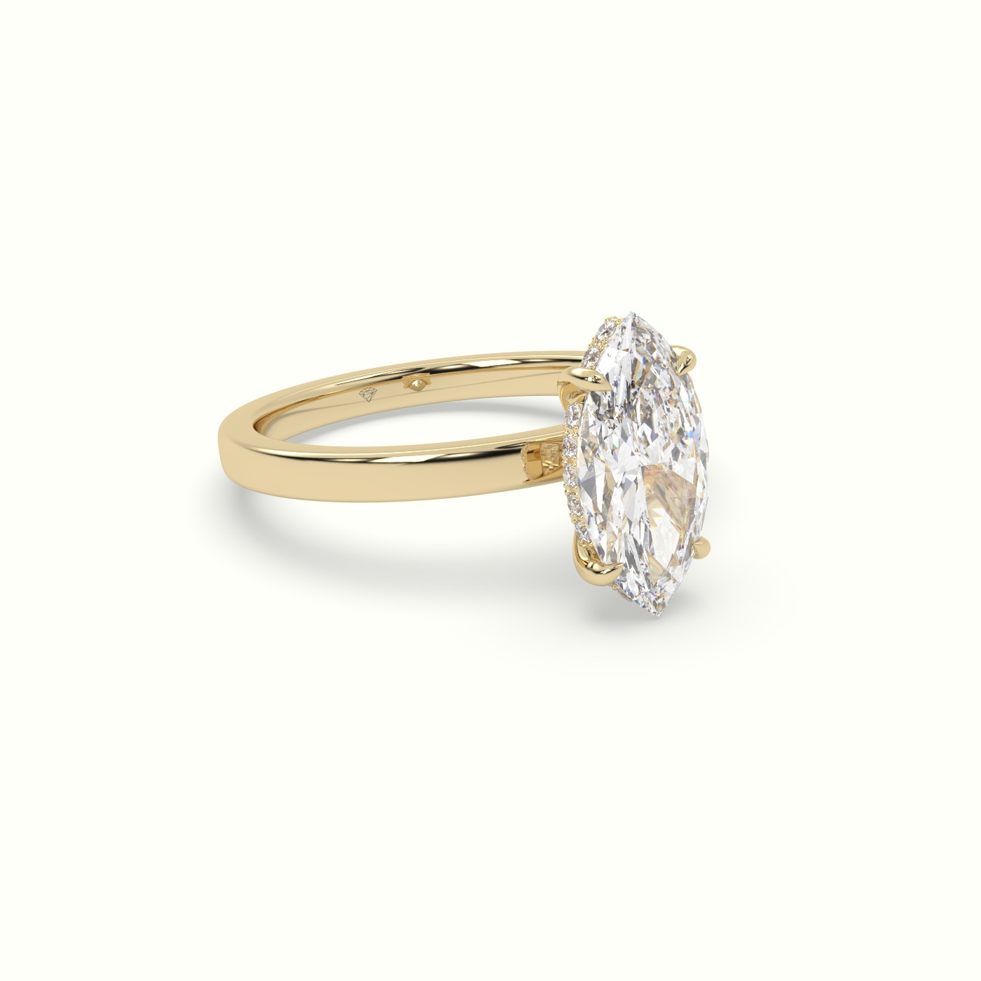 18K Yellow Gold Marquise Cut Hidden Halo Engagement Ring