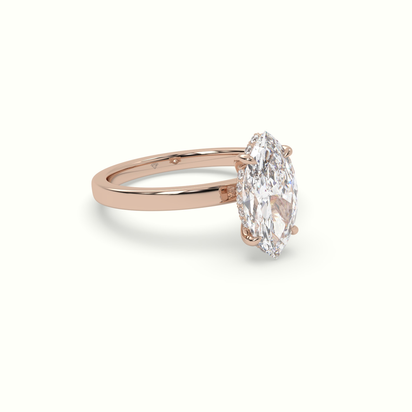 18K Rose Gold Marquise Cut Hidden Halo Engagement Ring