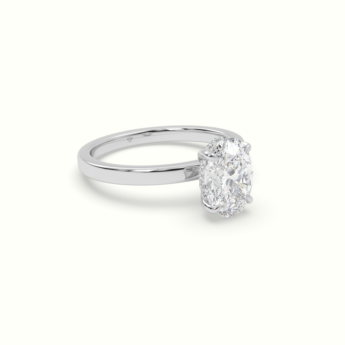 18K White Gold Oval Cut Hidden Halo Engagement Ring