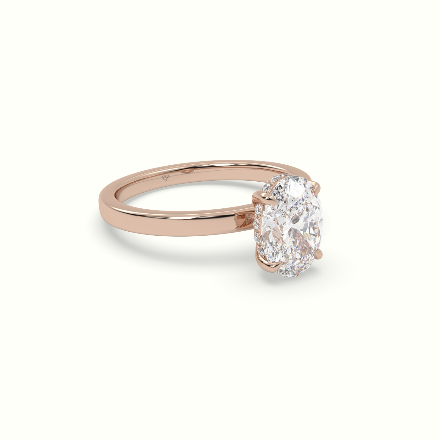 18K Rose Gold Oval Cut Hidden Halo Engagement Ring