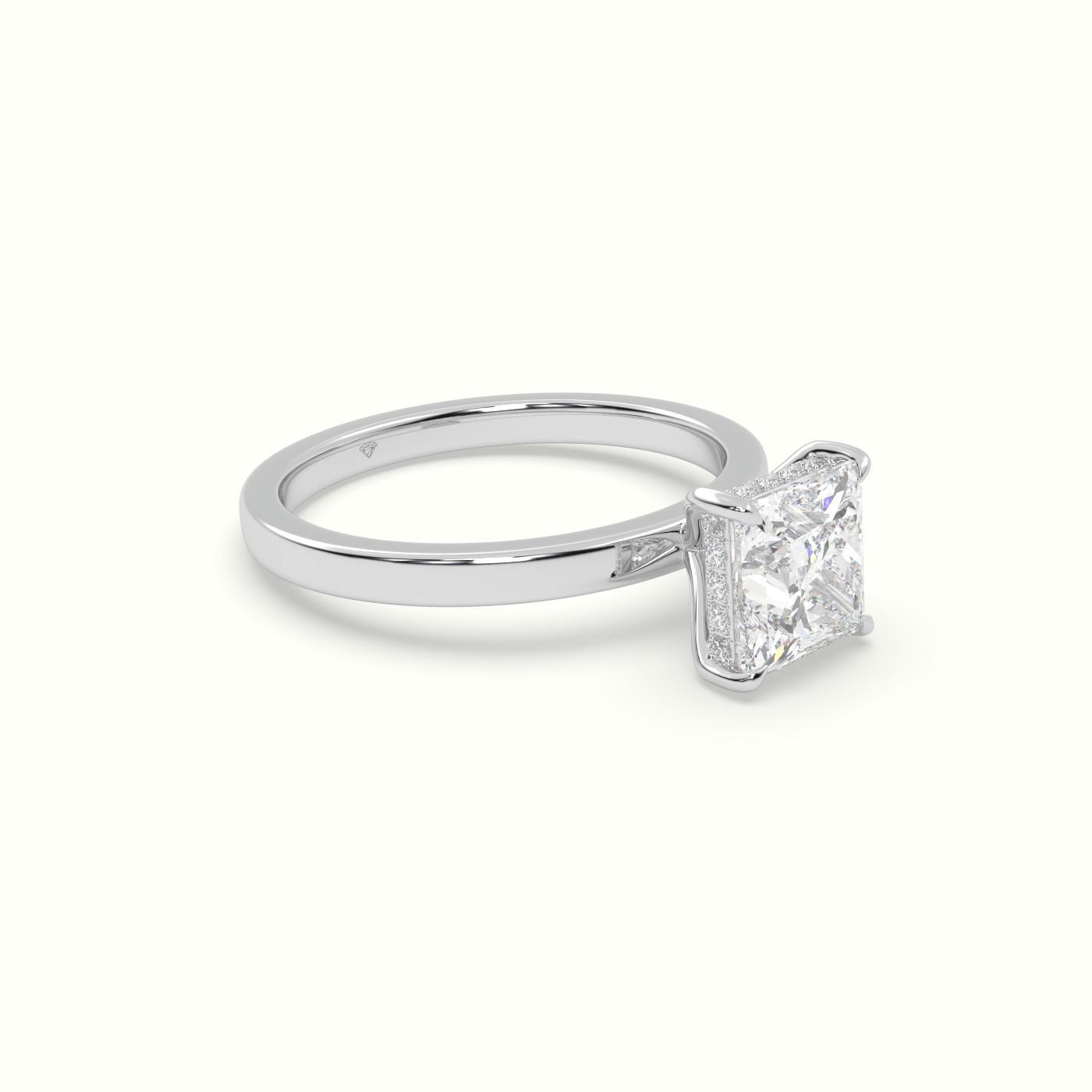 18K White Gold Princess Cut Hidden Halo Engagement Ring