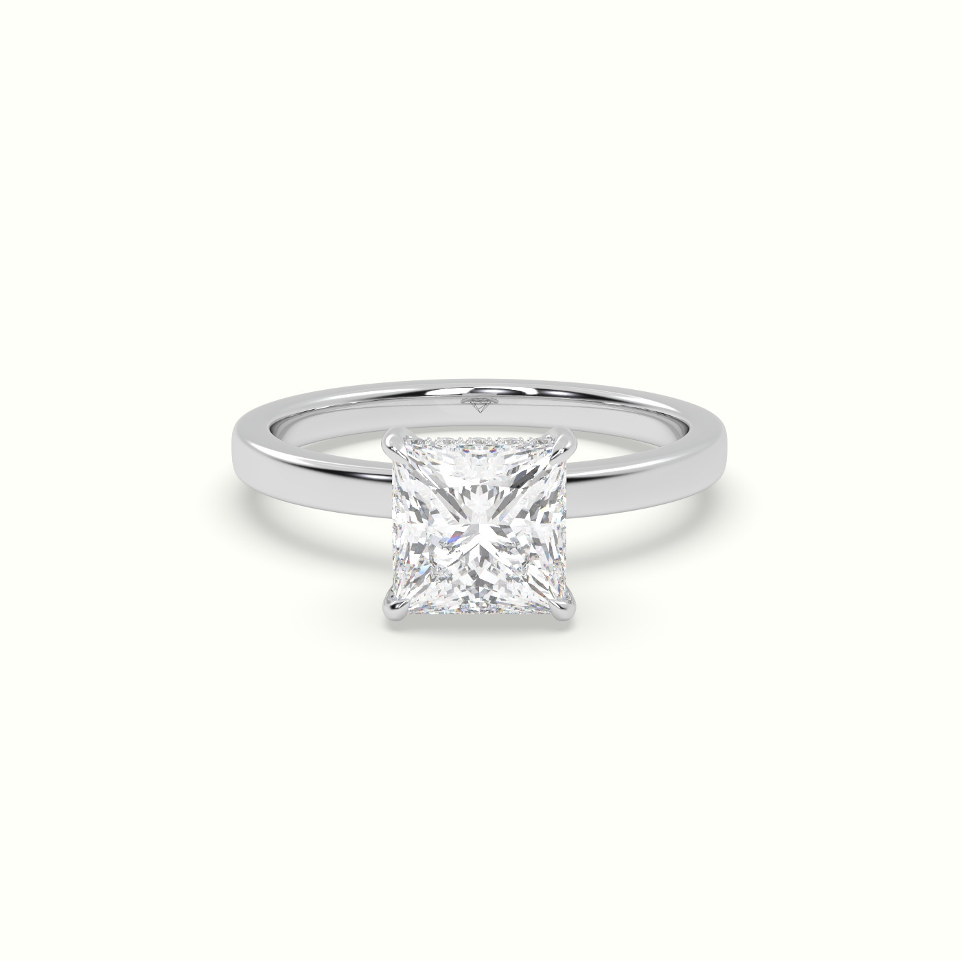 18K White Gold Princess Cut Hidden Halo Engagement Ring