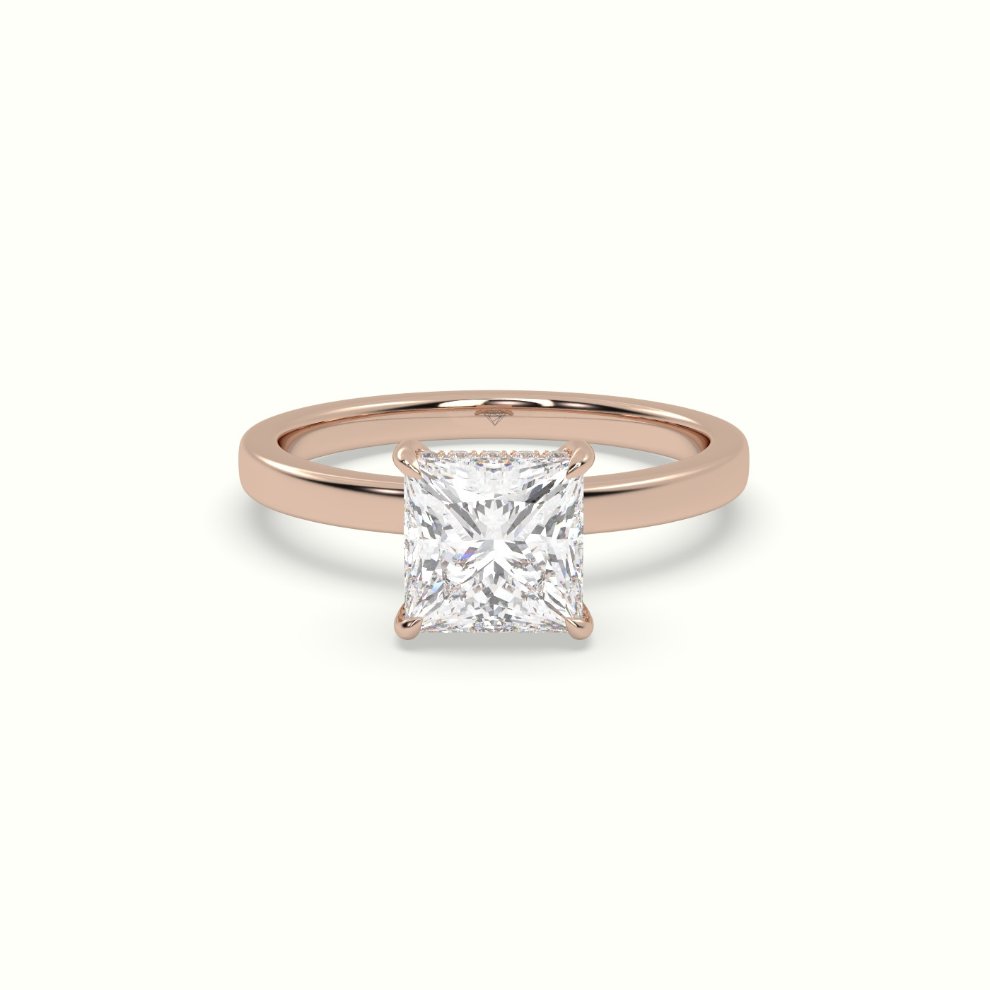 18K Rose Gold Princess Cut Hidden Halo Engagement Ring