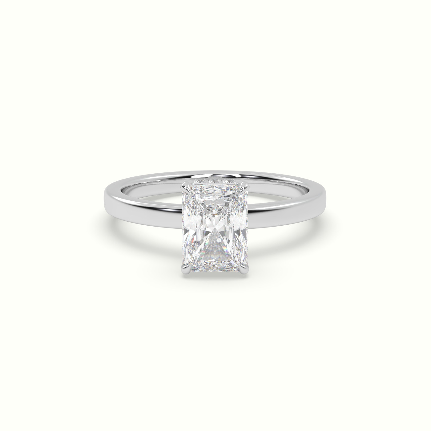 18K White Gold Radiant Cut Hidden Halo Engagement Ring