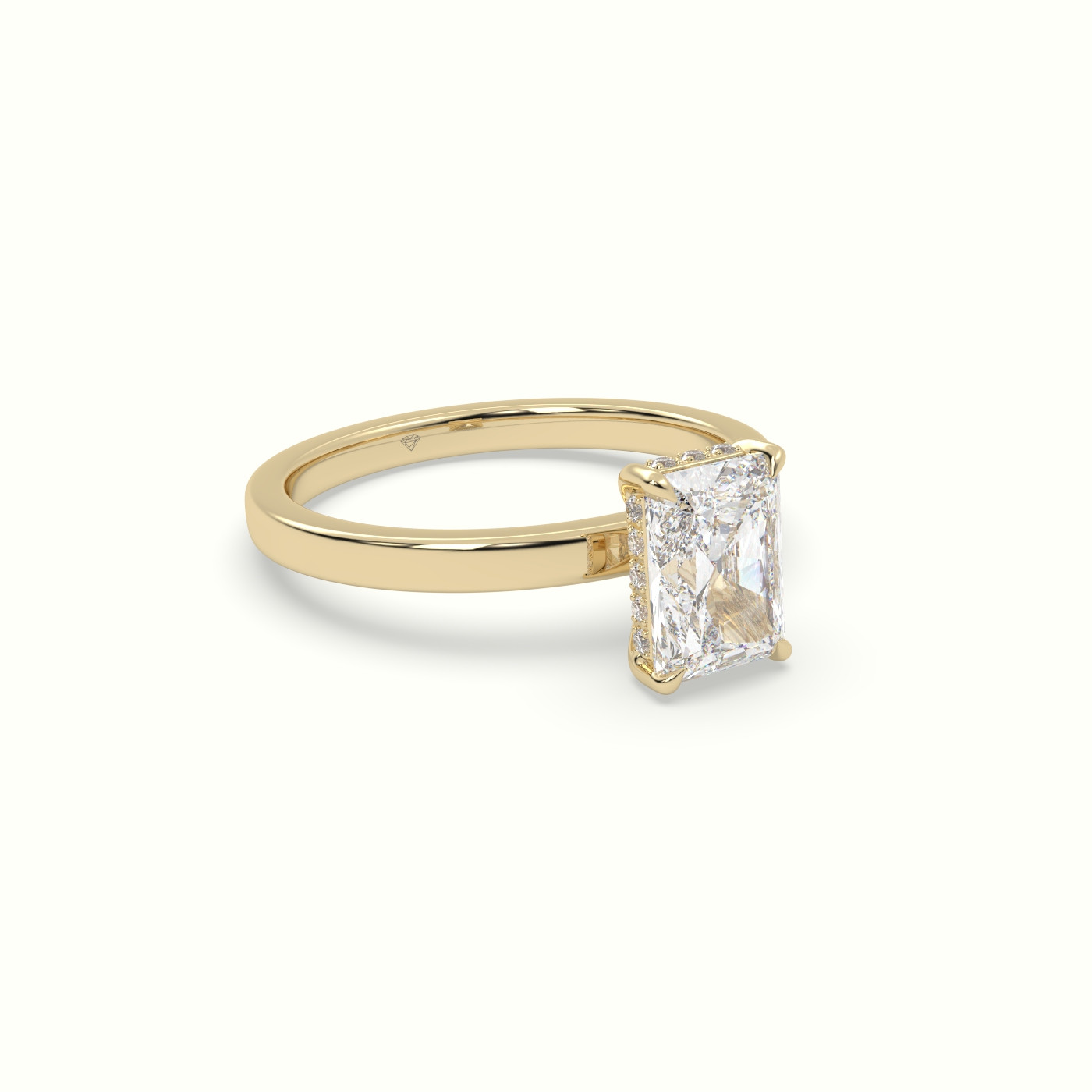 18K Yellow Gold Radiant Cut Hidden Halo Engagement Ring