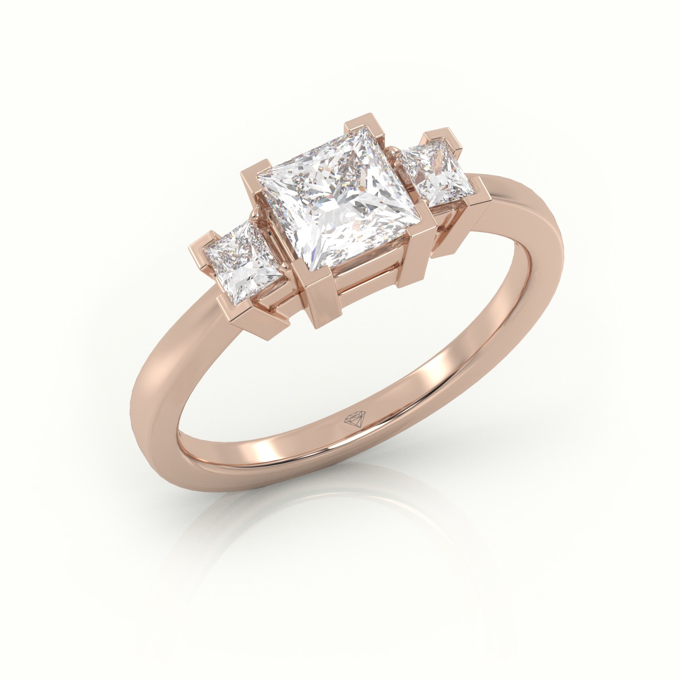 18K ROSE GOLD PRINCESS CUT DIAMOND SIDE STONES ENGAGEMENT RING