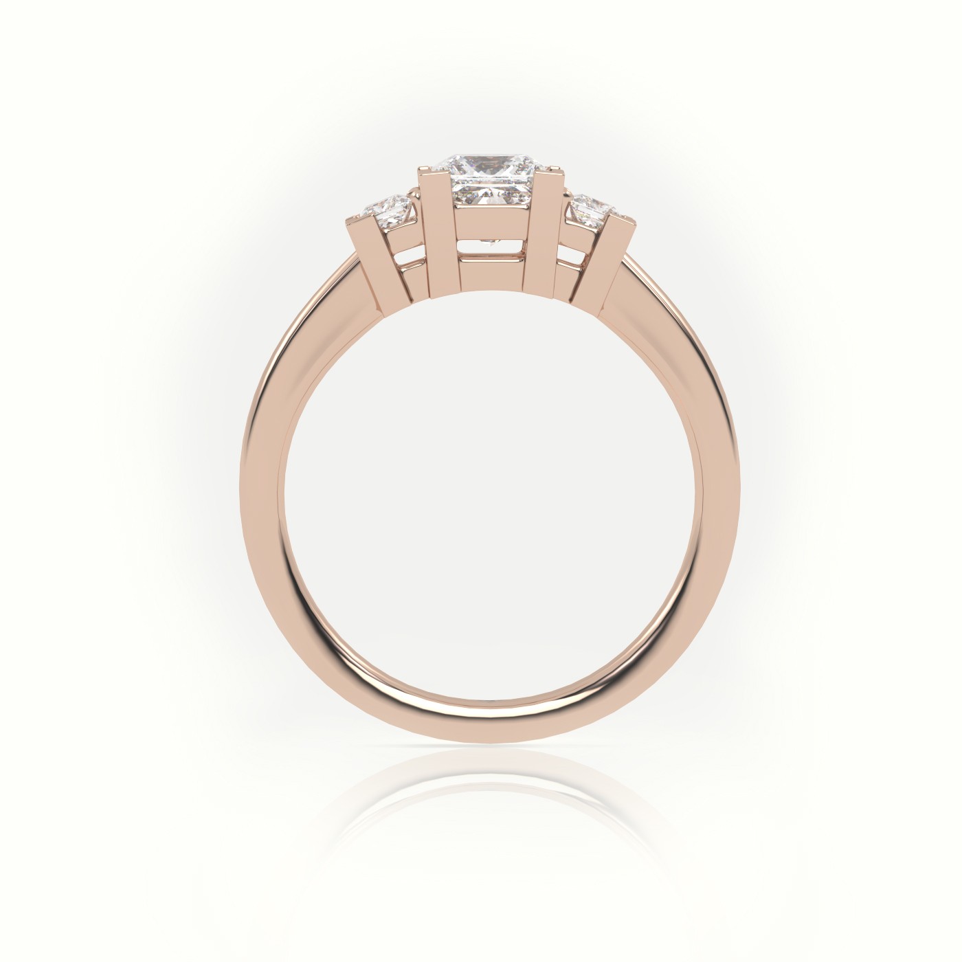 18K ROSE GOLD PRINCESS CUT DIAMOND SIDE STONES ENGAGEMENT RING