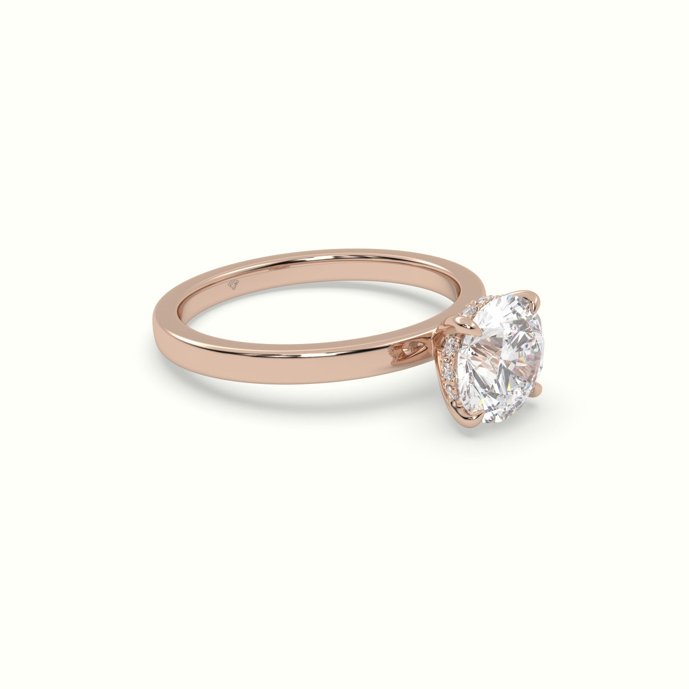 18K Rose Gold Round Cut Hidden Halo Engagement Ring