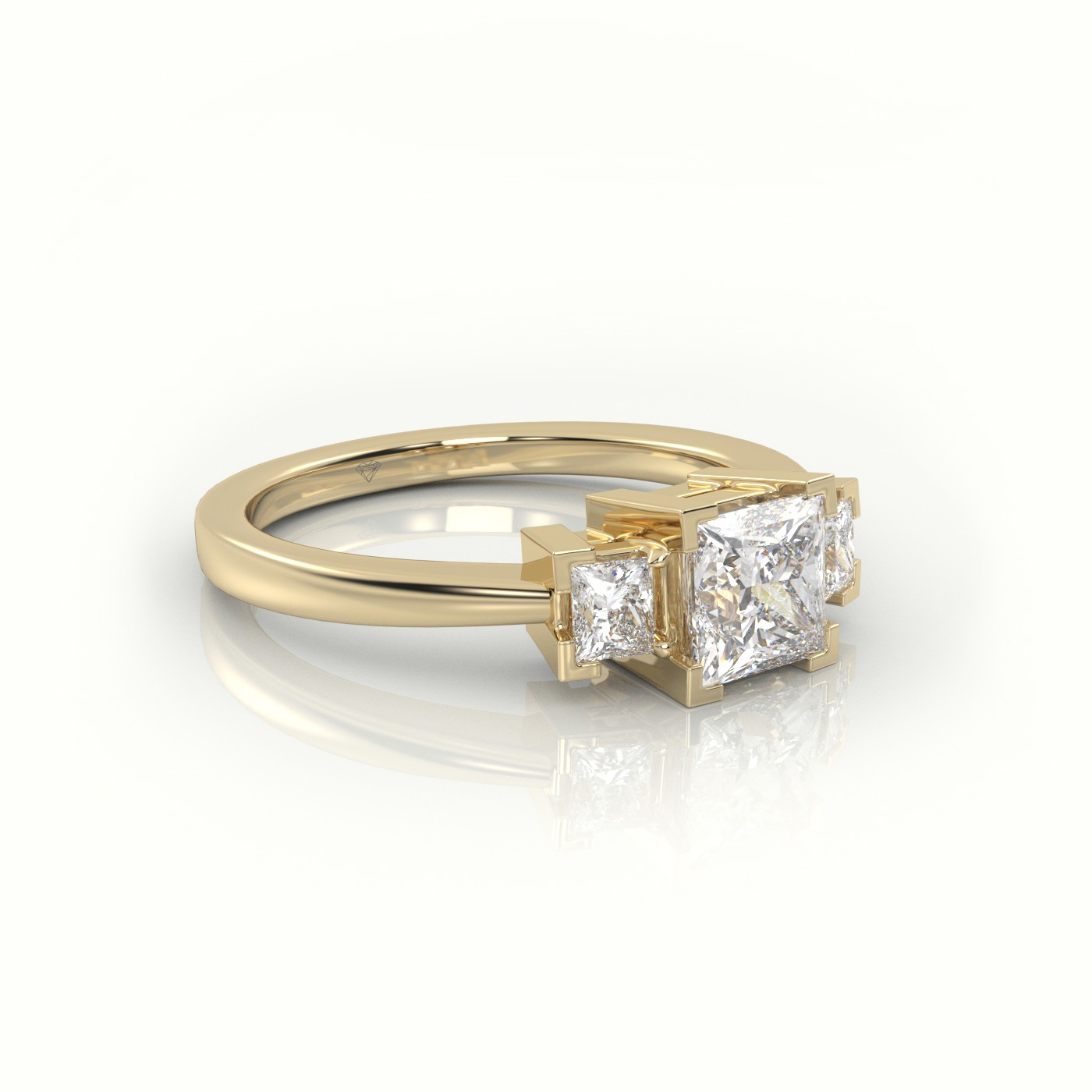 18K YELLOW GOLD PRINCESS CUT DIAMOND SIDE STONES ENGAGEMENT RING