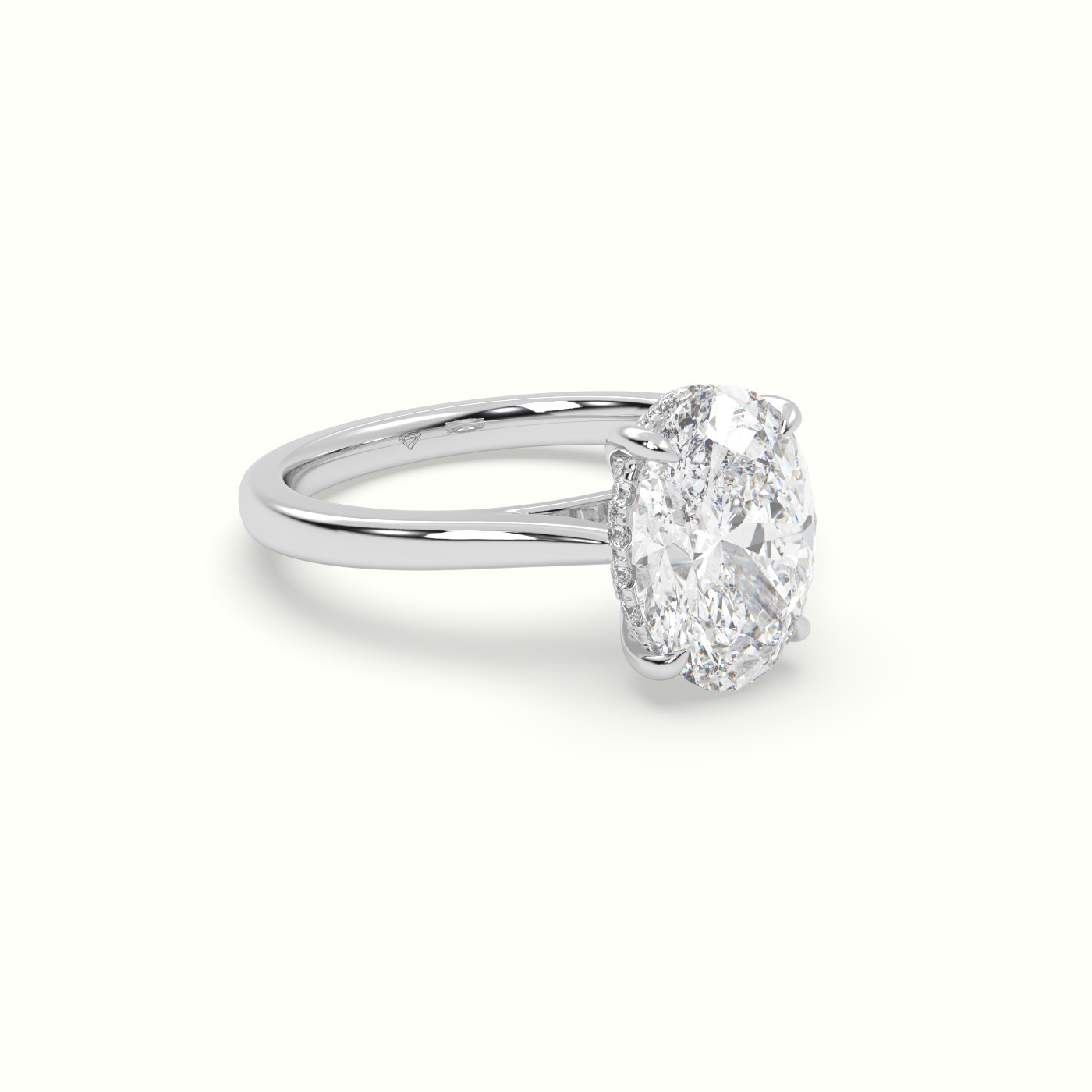 18K White Gold Oval Cut Hidden Halo Cathedral Engagement Ring