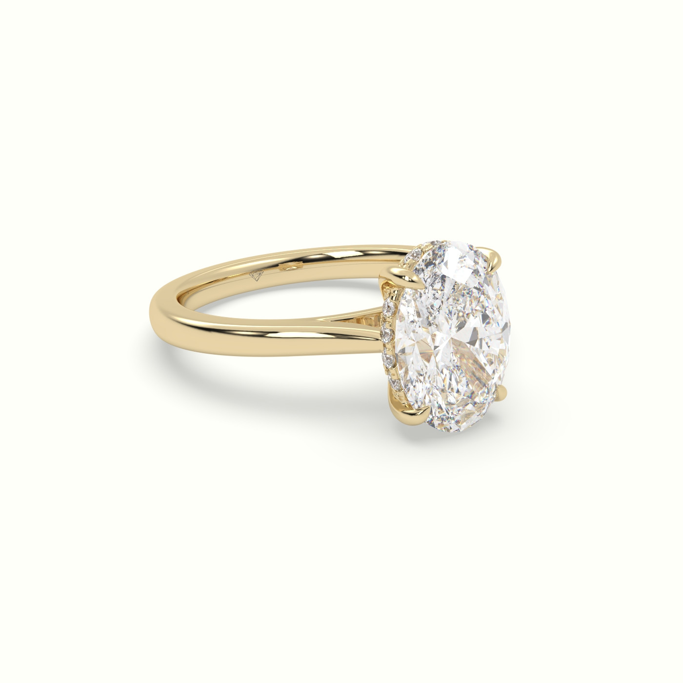 18K Yellow Gold Oval Cut Hidden Halo Cathedral Engagement Ring