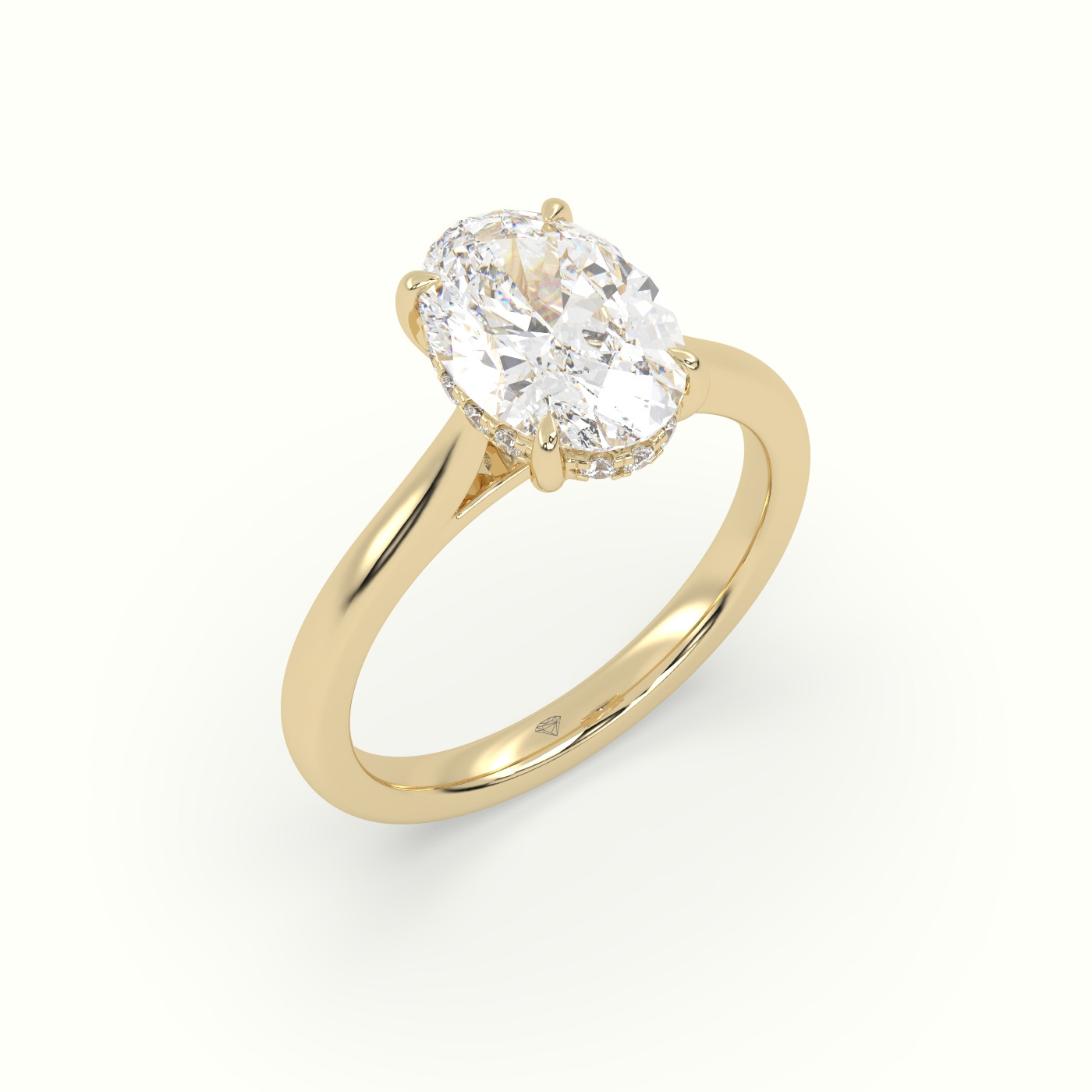 18K Yellow Gold Oval Cut Hidden Halo Cathedral Engagement Ring