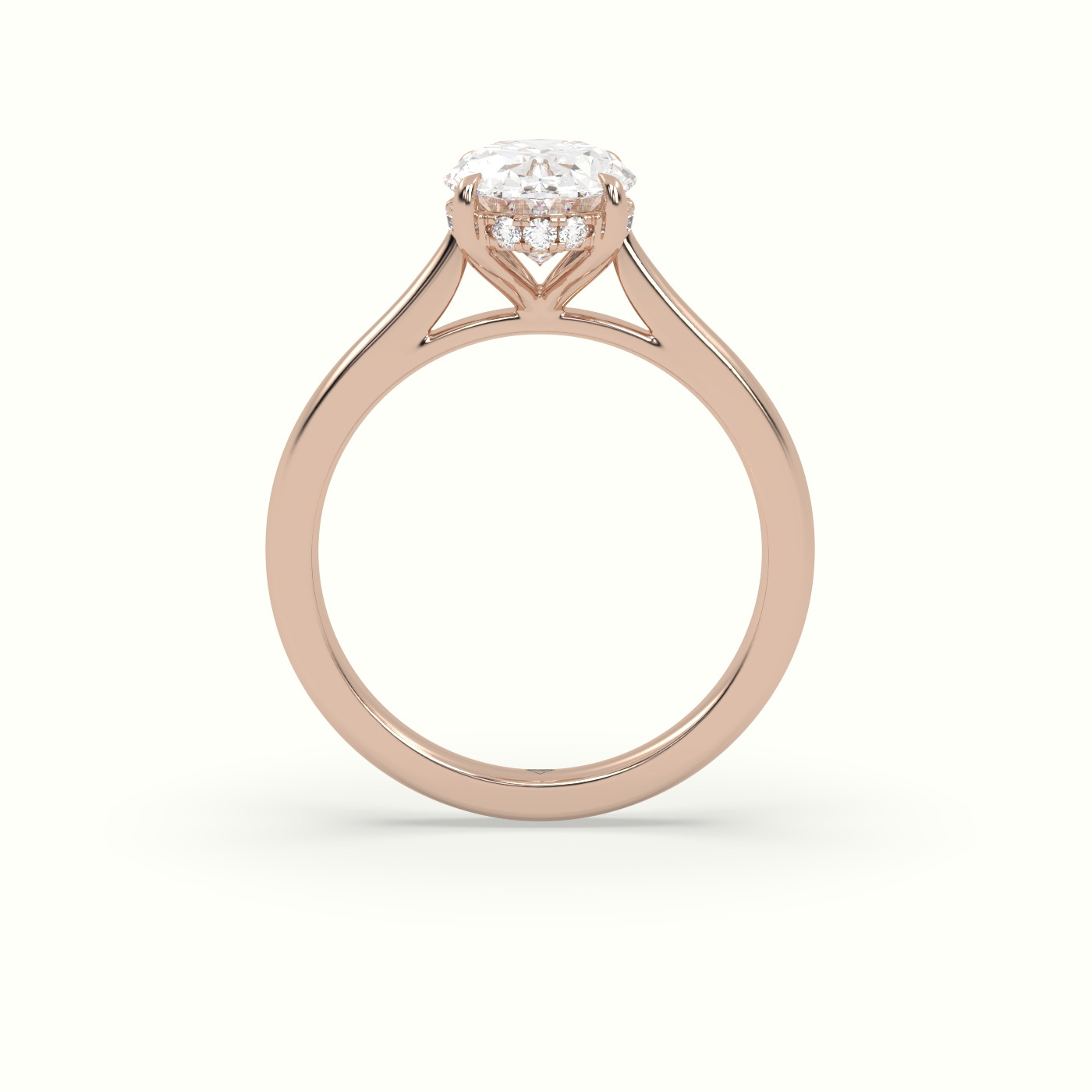 18K Rose Gold Oval Cut Hidden Halo Cathedral Engagement Ring
