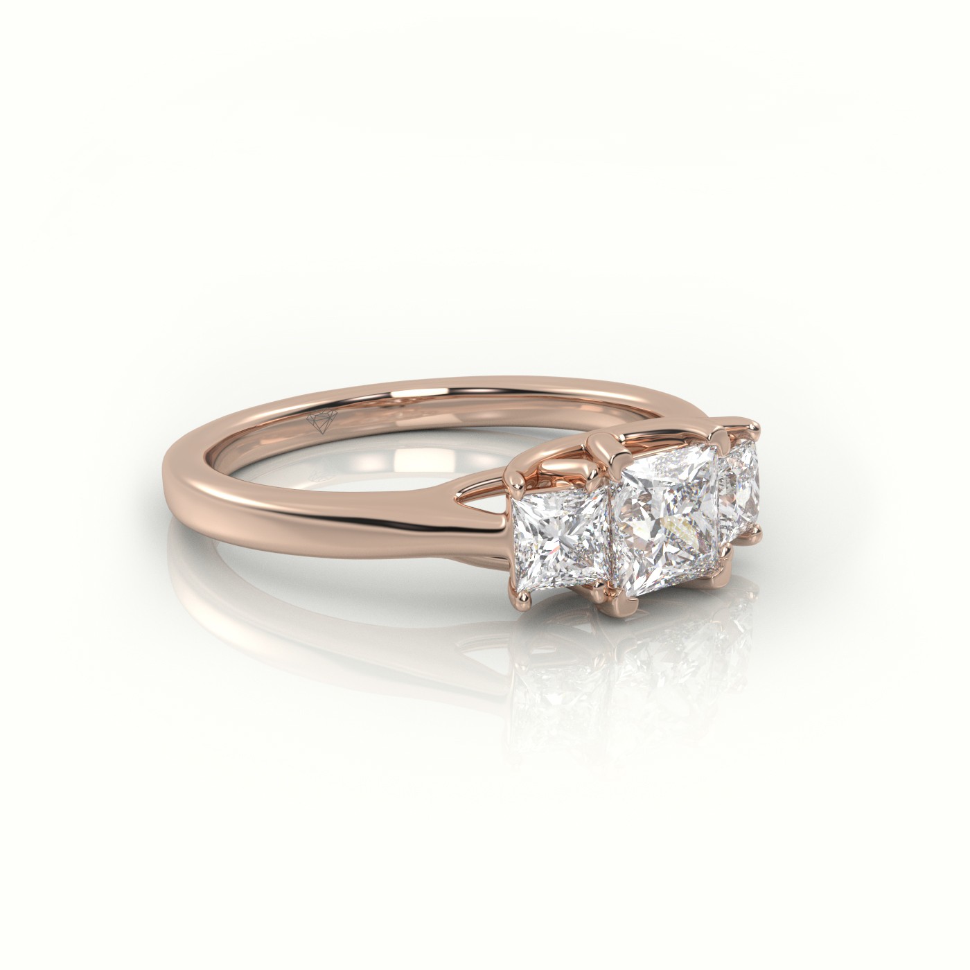 18K ROSE GOLD PRINCESS CUT DIAMOND 4 PRONGS SIDE STONE ENGAGEMENT RING