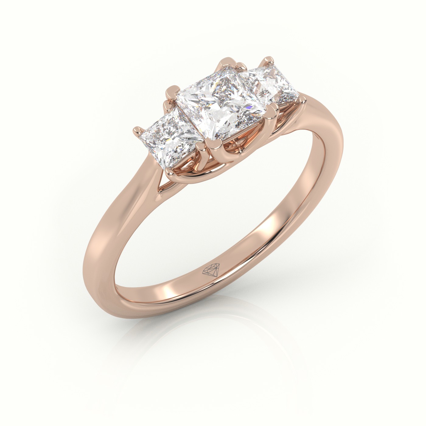 18K ROSE GOLD PRINCESS CUT DIAMOND 4 PRONGS SIDE STONE ENGAGEMENT RING