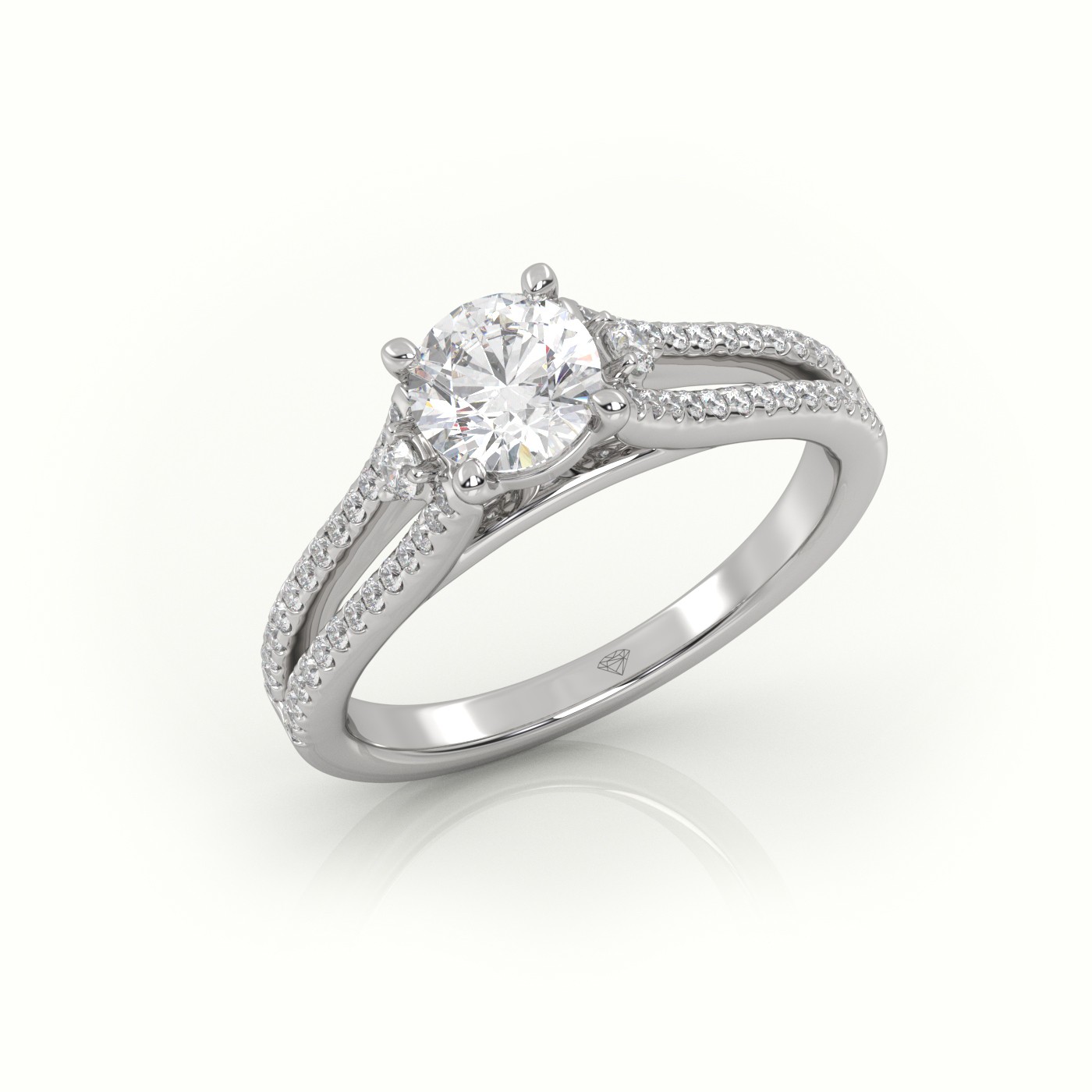 10K WHITE GOLD ROUND CUT DIAMOND 4 PRONGS SPLIT SHANK VINTAGE ENGAGEMENT RING