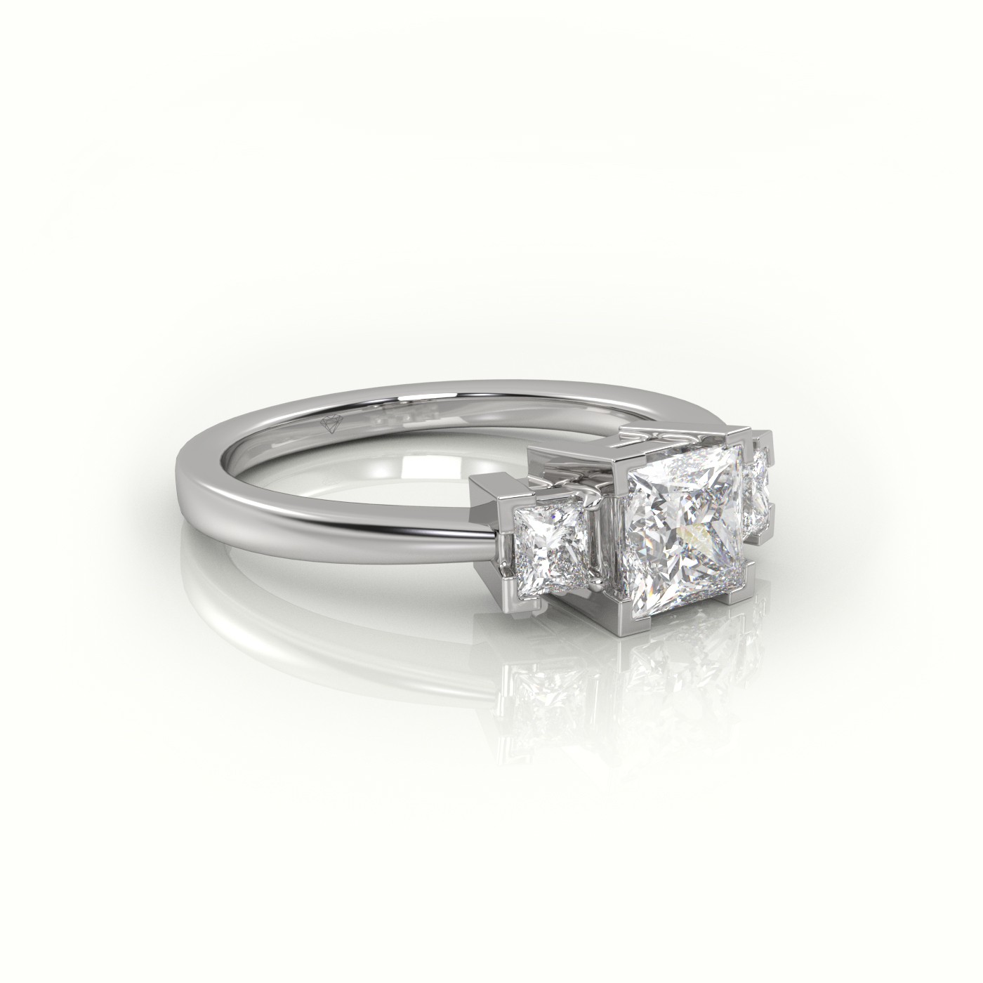 10K WHITE GOLD PRINCESS CUT DIAMOND SIDE STONES ENGAGEMENT RING