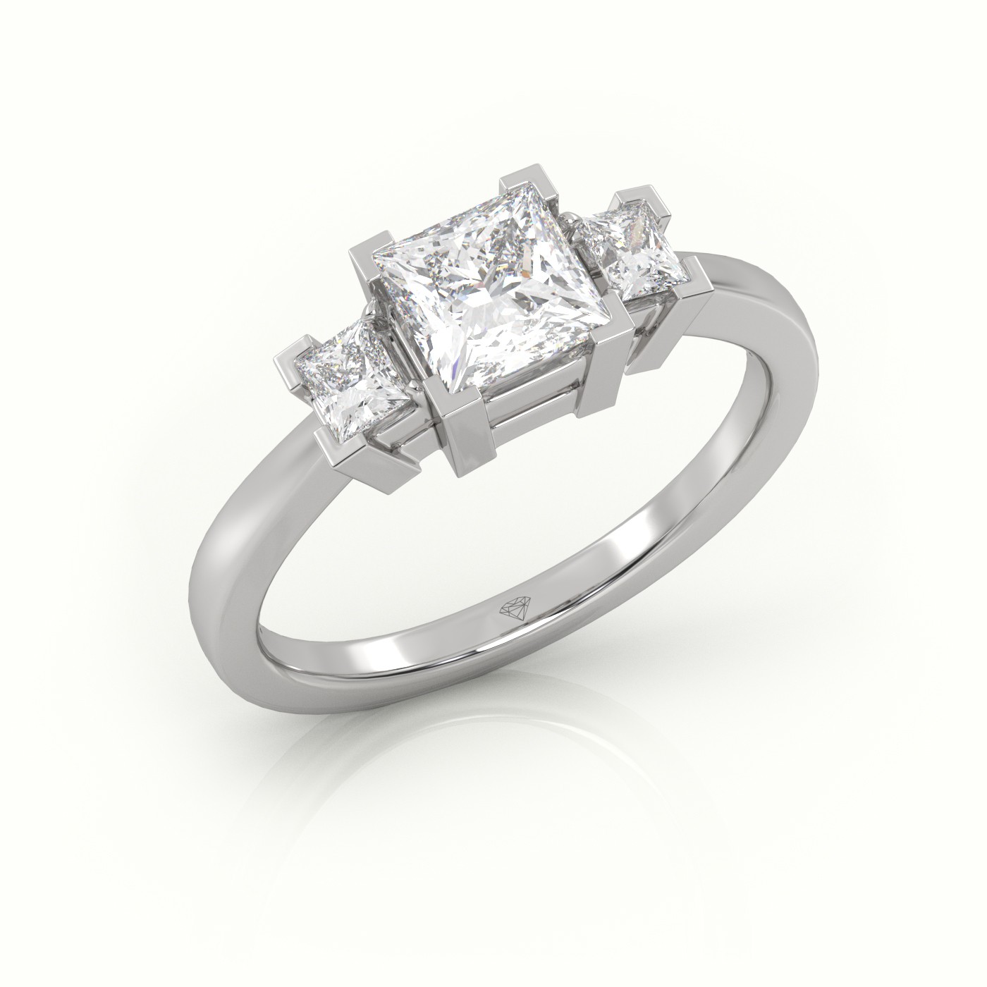 10K WHITE GOLD PRINCESS CUT DIAMOND SIDE STONES ENGAGEMENT RING